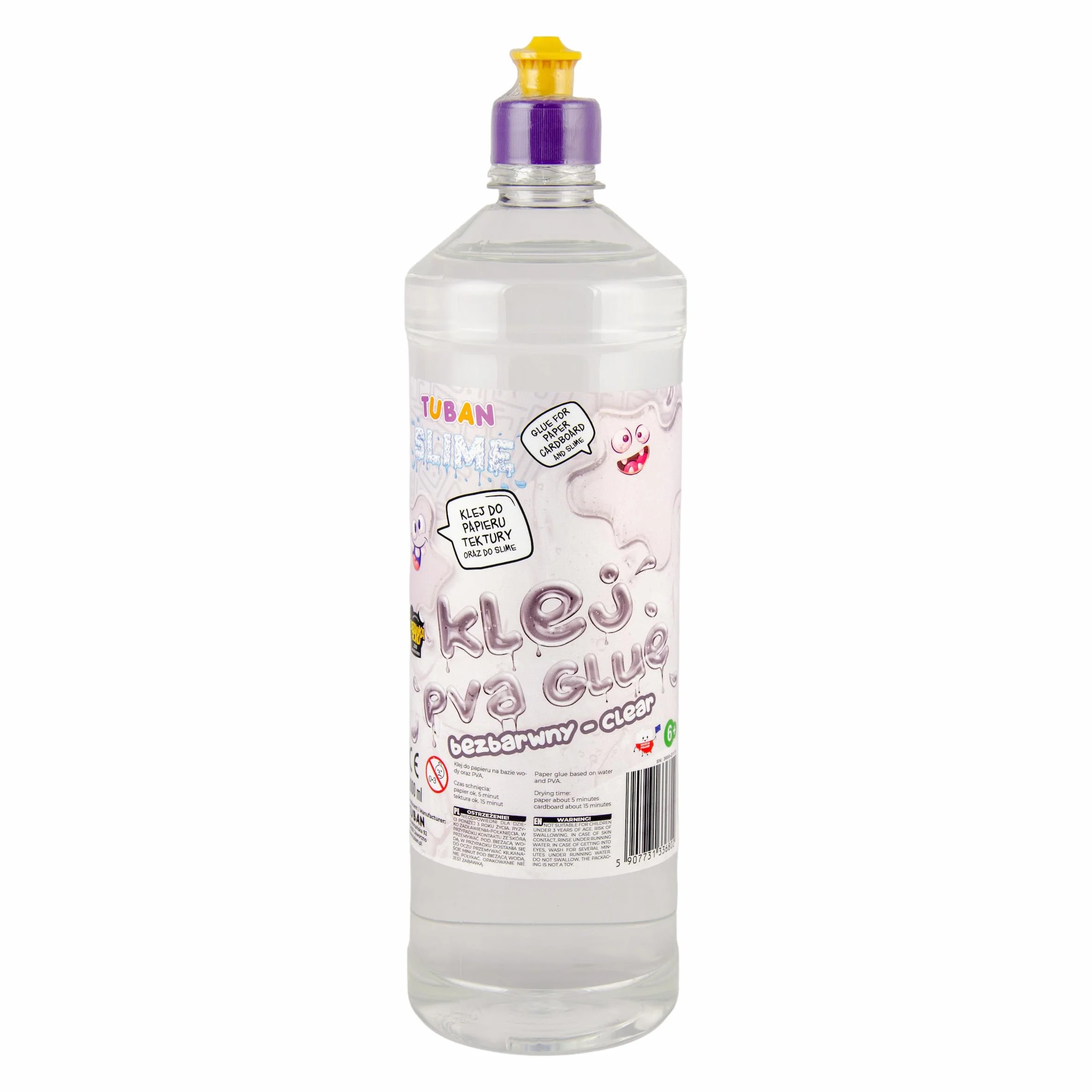 TUBAN Przezroczysty klej PVA – Do kartonu i papieru – Idealny do slime – Klej biurowy – Uniwersalny – Bezpieczny do szkoły – Bez toksyn – Duże opakowanie – 1000 ml
