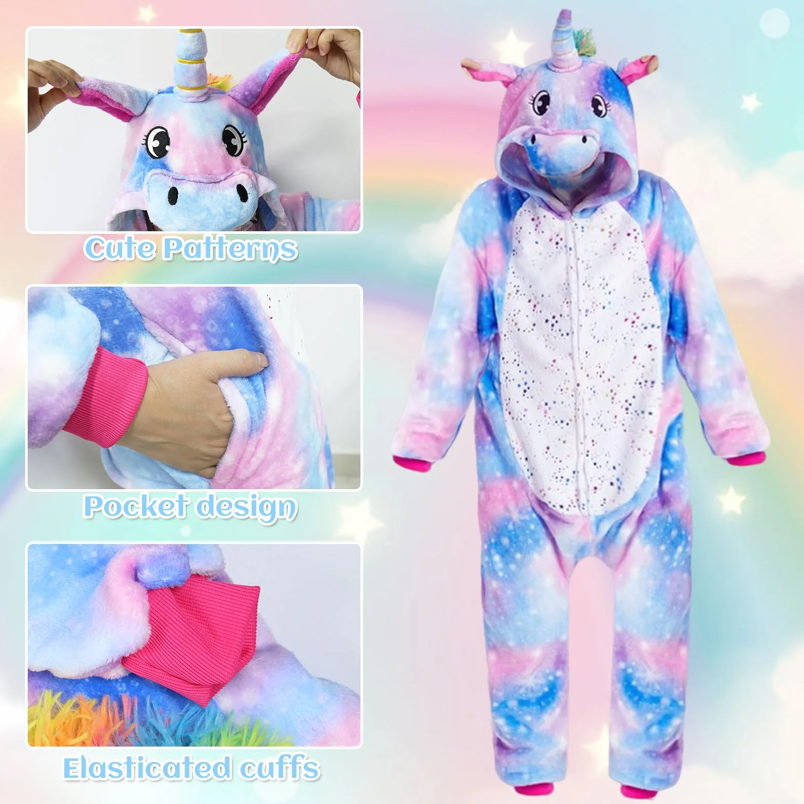 Jednorożec kombinezon do spania dla dziewcząt z kapturem Onesie