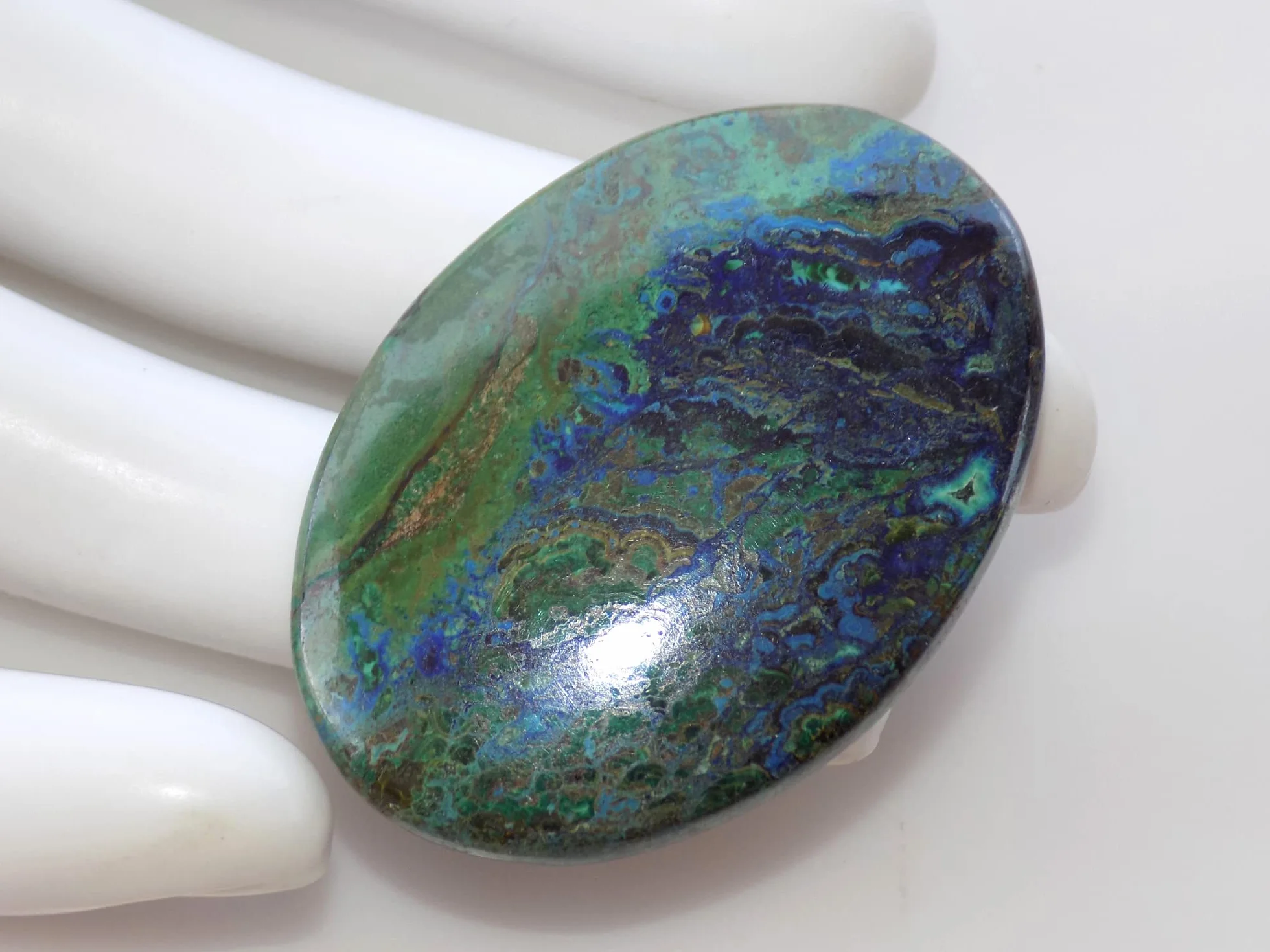 Zielony niebieski azuryt kamień szlachetny, naturalny rzadki kaboszon azurytowy, 55 karatów. owalny kształt 41 x 29 x 5 mm OCN-591, 41x29x5mm, kamień szlachetny, azurit