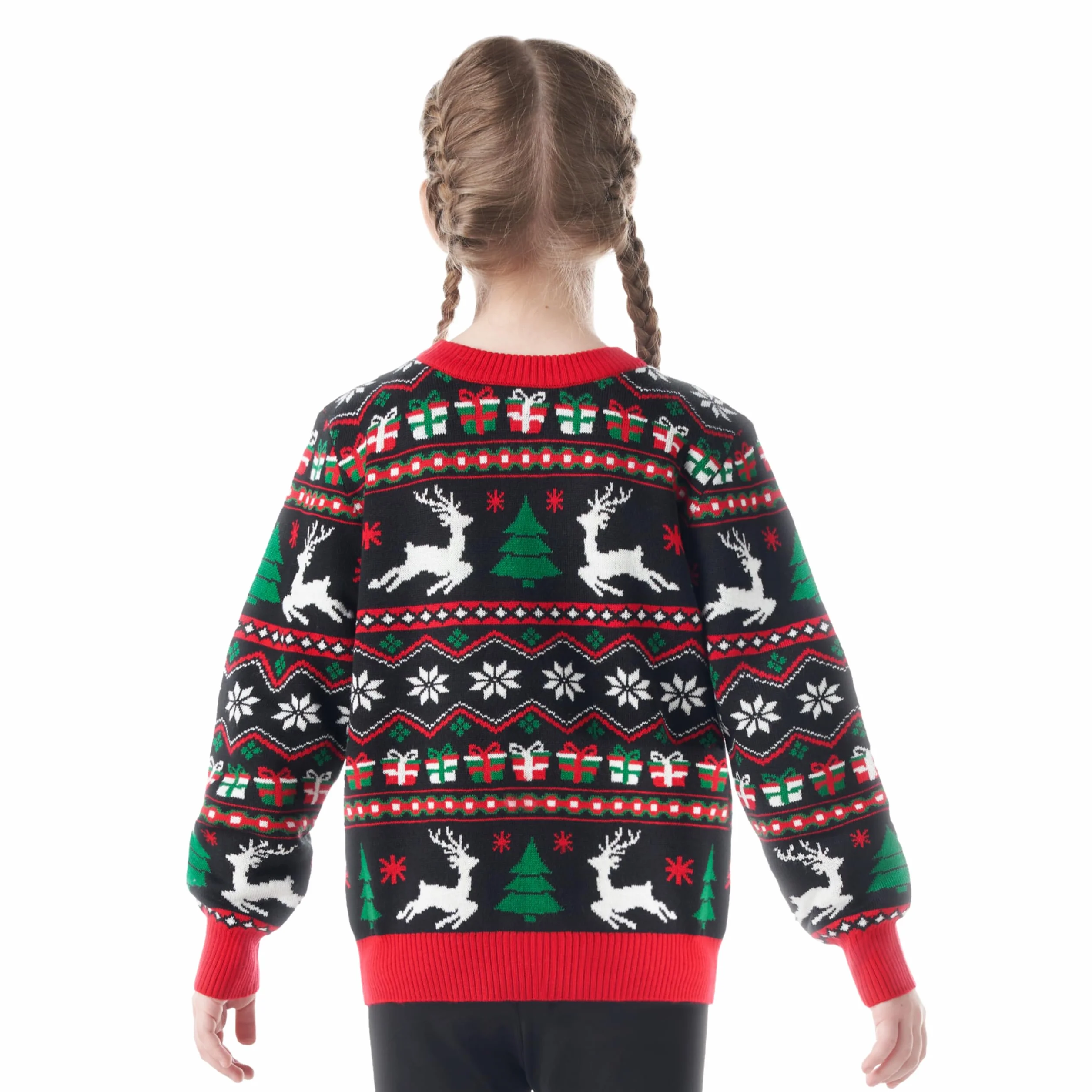 Giggling Getup Dopasowany rodzinny sweter bożonarodzeniowy, słodki świąteczny sweter z długim rękawem, czarny brzydki sweter bożonarodzeniowy