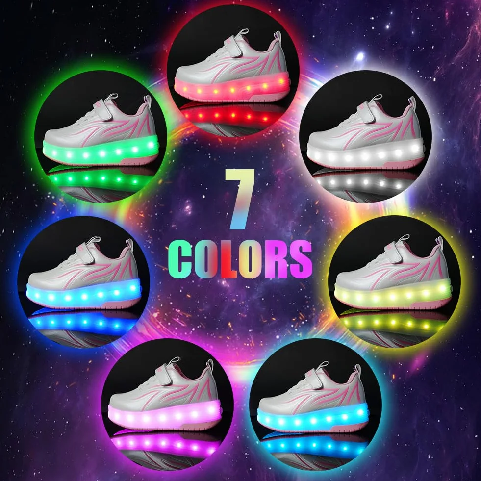 flintronic Migające diody LED, buty z podwójnymi kółkami, automatyczne buty do jazdy na deskorolce, outdoorowe buty fitness, gimnastyka, buty sportowe, ładowanie przez USB, 7 zmian kolorów, dla