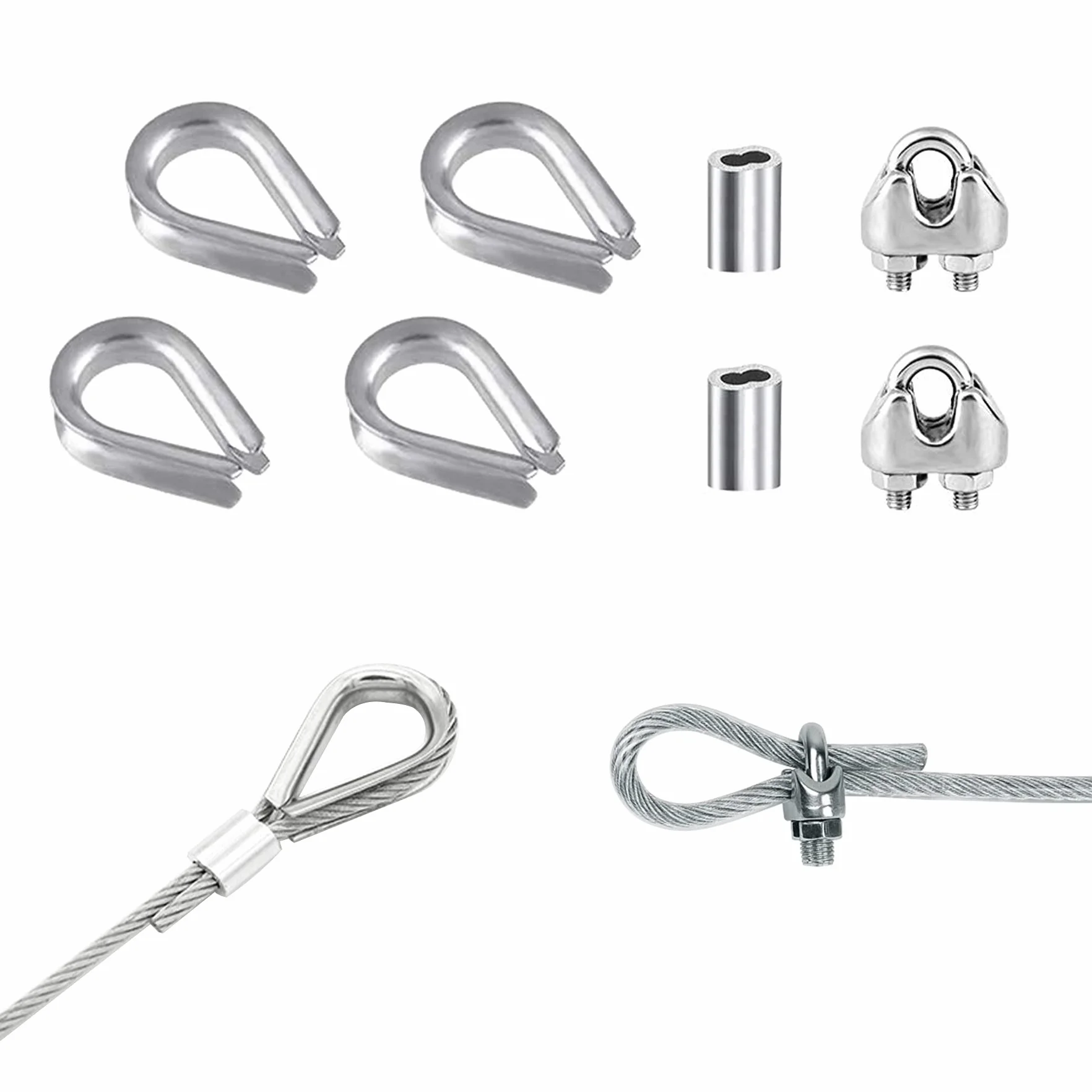 YSDMY Lina stalowa Stal nierdzewna 10 m Lina stalowa Drut ogrodowy 2 mm powlekany PVC | Zacisk linowy Zacisk linowy M2 | Kausze do lin stalowych 2 mm | Tuleje aluminiowe zacisk aluminiowy 2mm