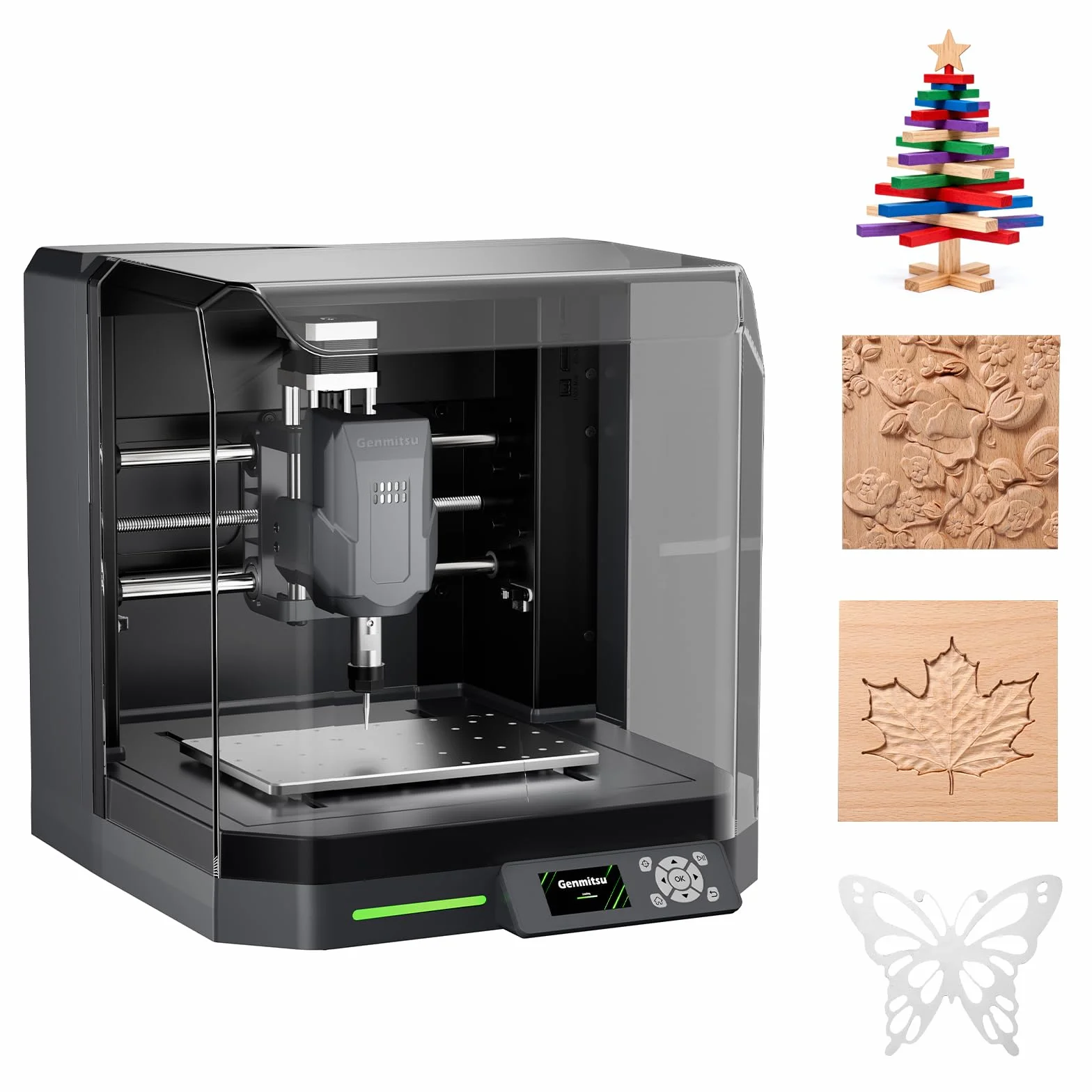 Genmitsu Cubiko frezarka CNC z obudową, frezarka PCB, Smart Desktop CNC z automatycznym sondowaniem Z, obsługa WiFi i aplikacji, idealna do polerowania, rysowania, obróbki drewna