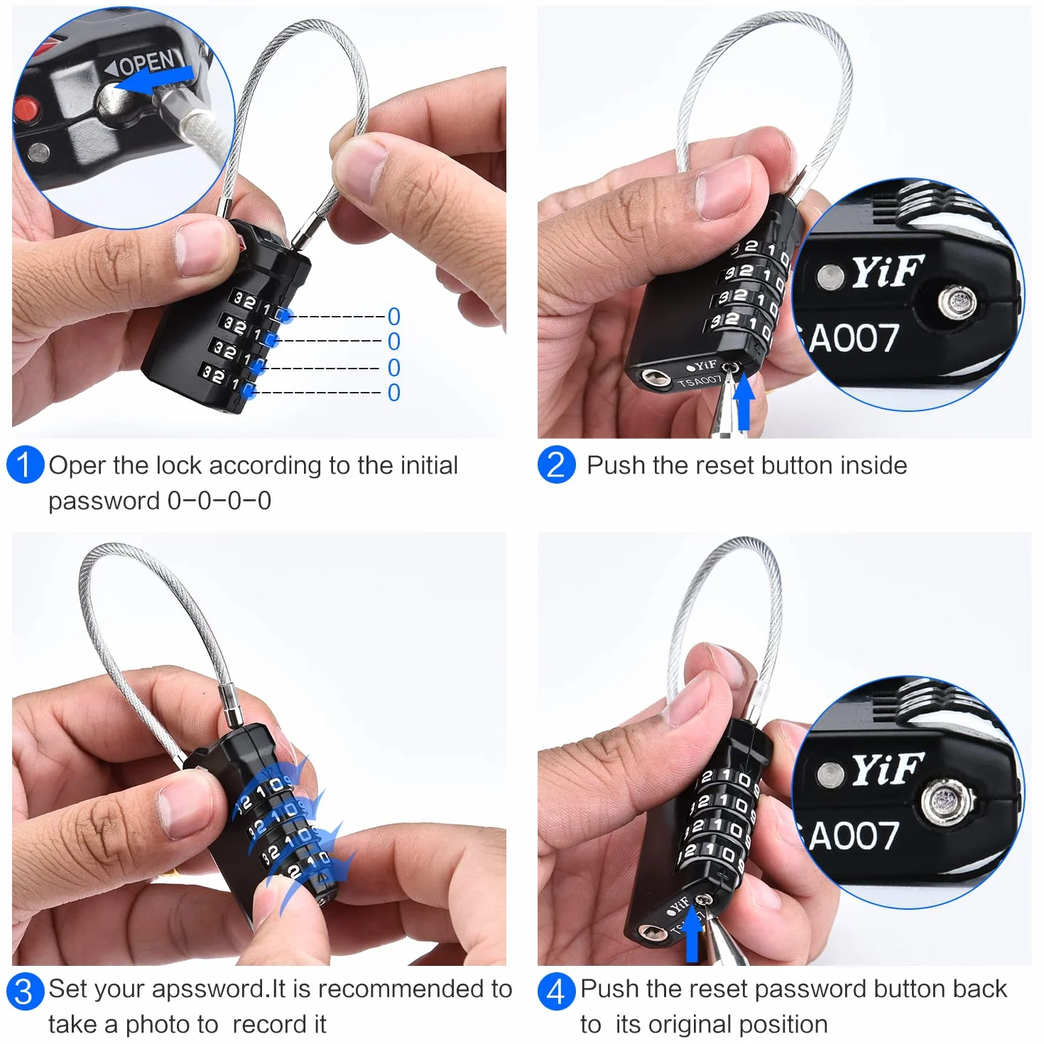 TSA Zamki do Bagażu 4 Cyfrowy Zamek Bezpieczeństwa Elastyczny Kabel 14cm Czarny Srebrny