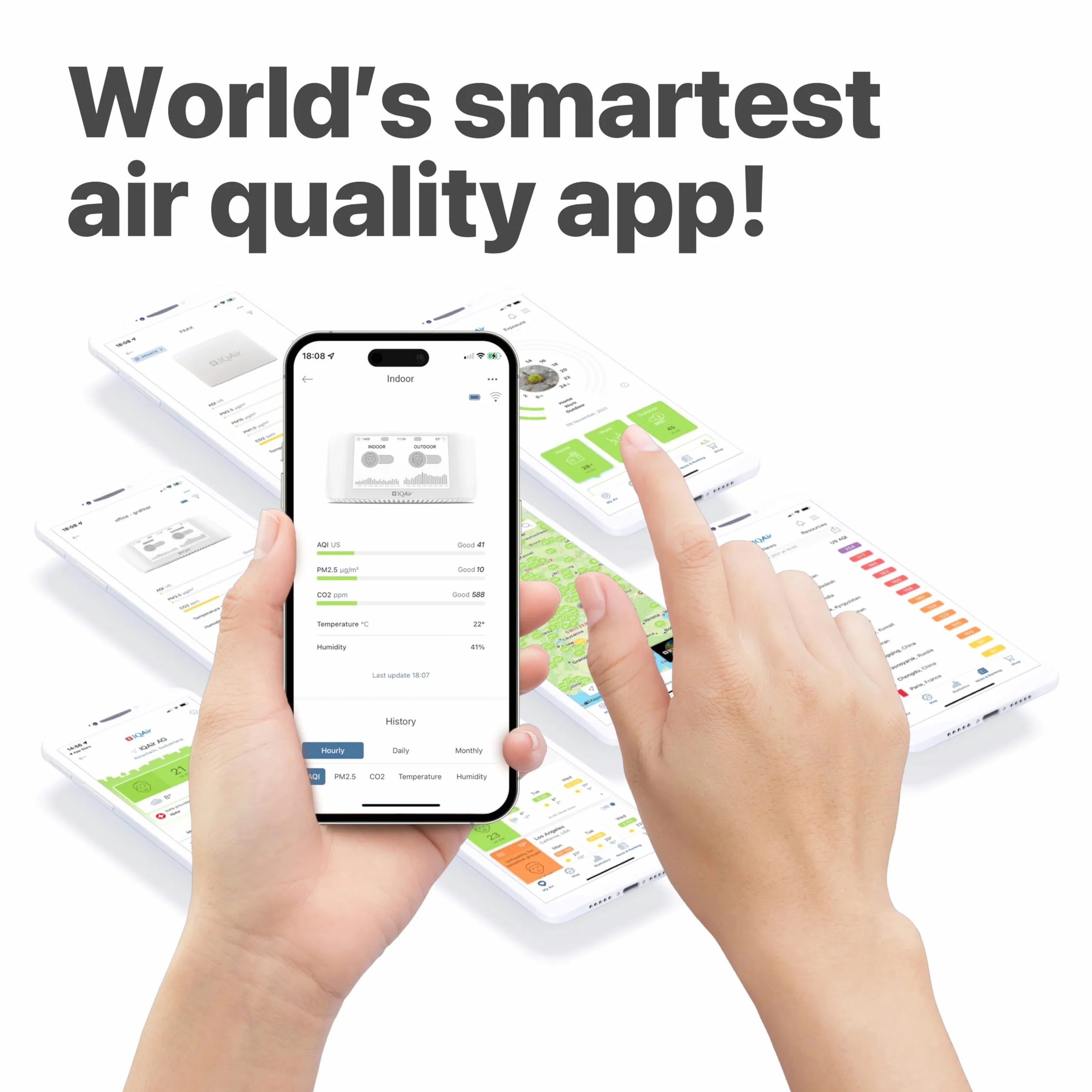 IQAir - Miernik jakości powietrza w pomieszczeniach [drobny pył PM2,5, miernik CO2 z sygnalizacją świetlną CO2, AQI, miernik temperatury, wilgotności], inteligentny miernik jakości powietrza [Wi-Fi]