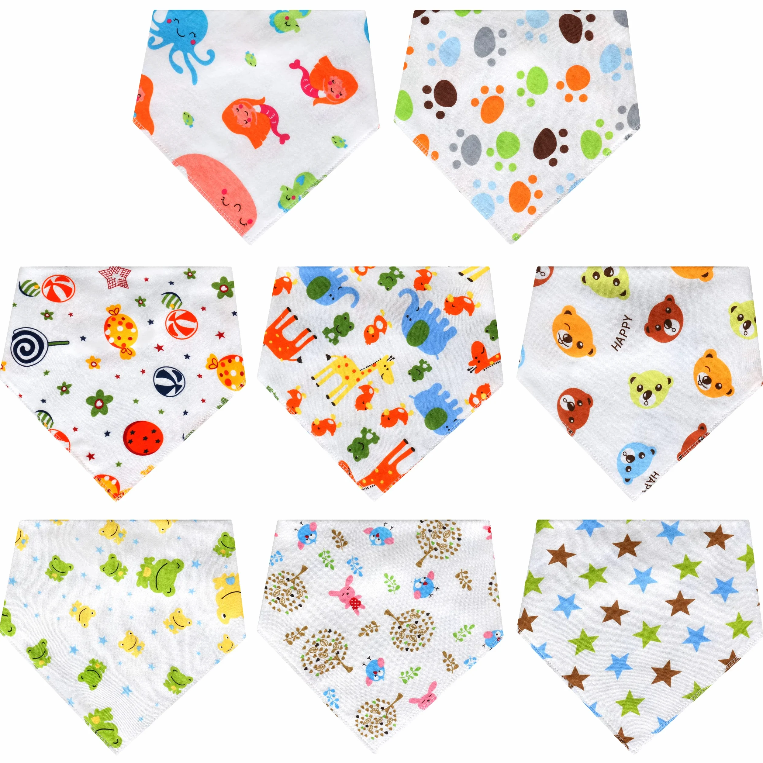 8x Śliniaki Bandana dla Niemowląt, 100% Bawełna Bandana dla Dziewczynki i Chłopca 0-36 miesięcy, Śliniaki dla Niemowląt z Zatrzaskami, Chłonne Śliniaki-apaszki z gryzakiem do karmienia