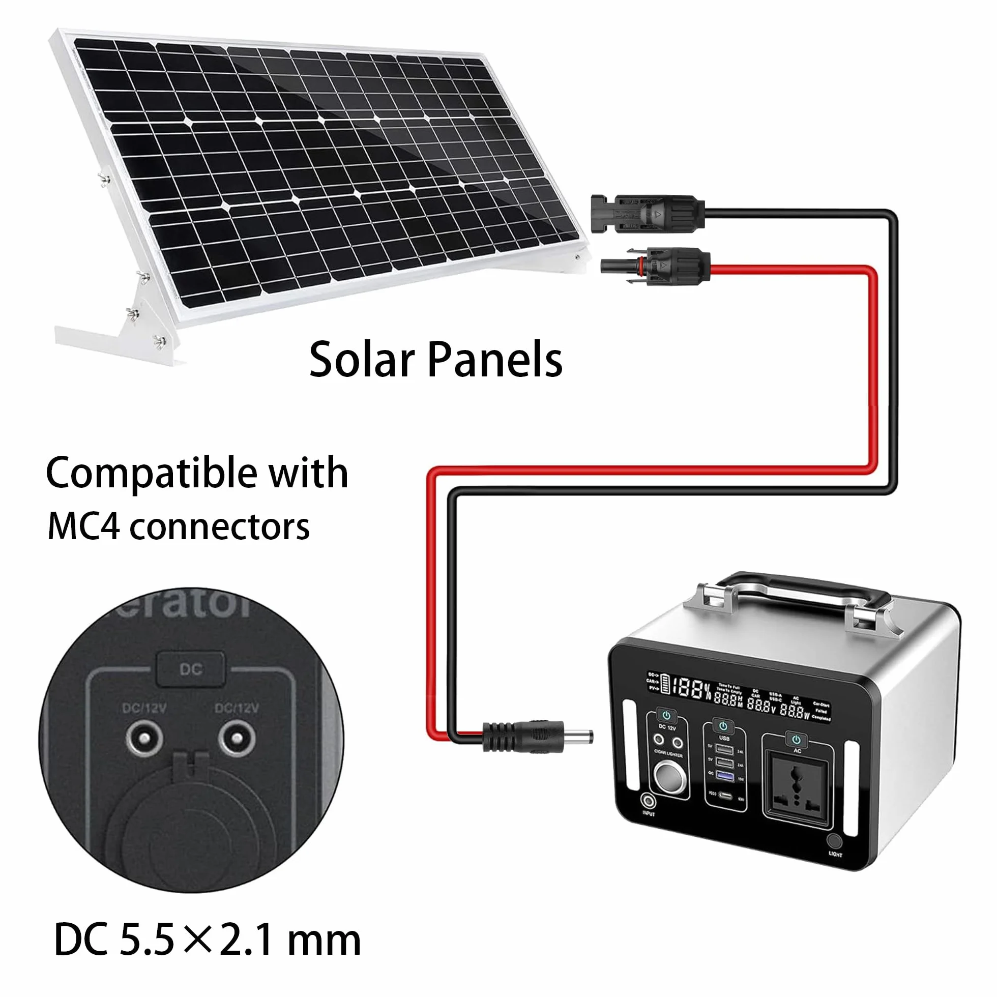 YACSEJAO Złącze panelu słonecznego do DC 5,5 x 2,1 mm, kabel przedłużający Power Extension, 16 AWG, panel słoneczny do kabla do ładowania DC, ładowarka do paneli słonecznych i przenośnego generatora