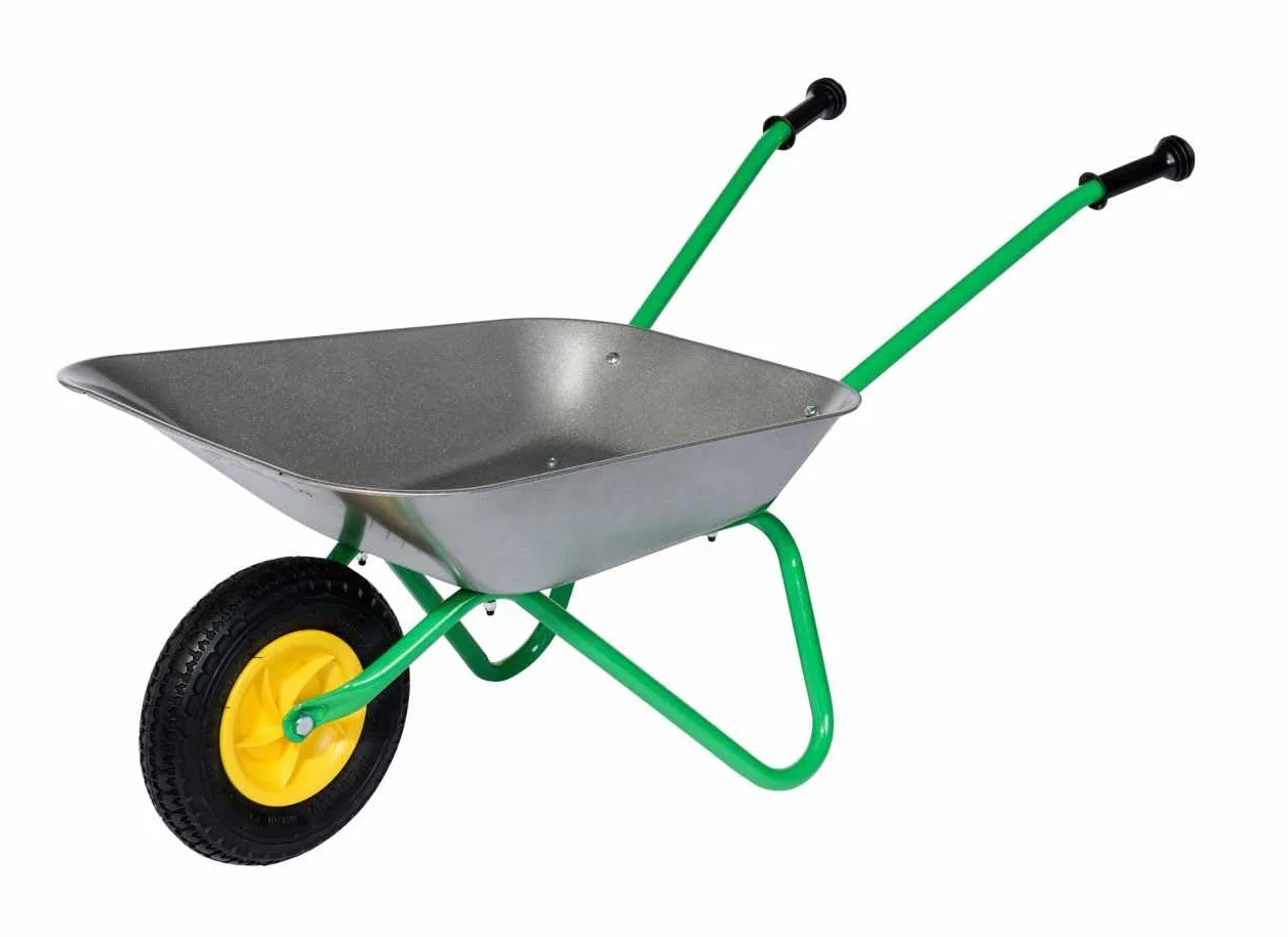 Rolly Toys Taczka dla dzieci (kolor zielony/szary, taczka ogrodowa z nadmuchiwanymi oponami, metalowa taczka, z plastikowymi uchwytami) 271757, srebrny