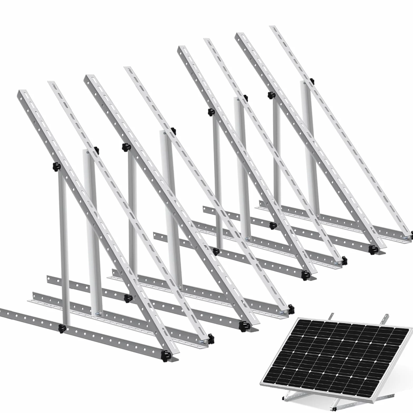 ECO-WORTHY 4 pary uchwytów na panel słoneczny, 1140 mm, uchwyt na moduł solarny, mocowanie balkonowe do panelu słonecznego, regulowany uchwyt 0-90°, do płaskiego dachu, ogrodu