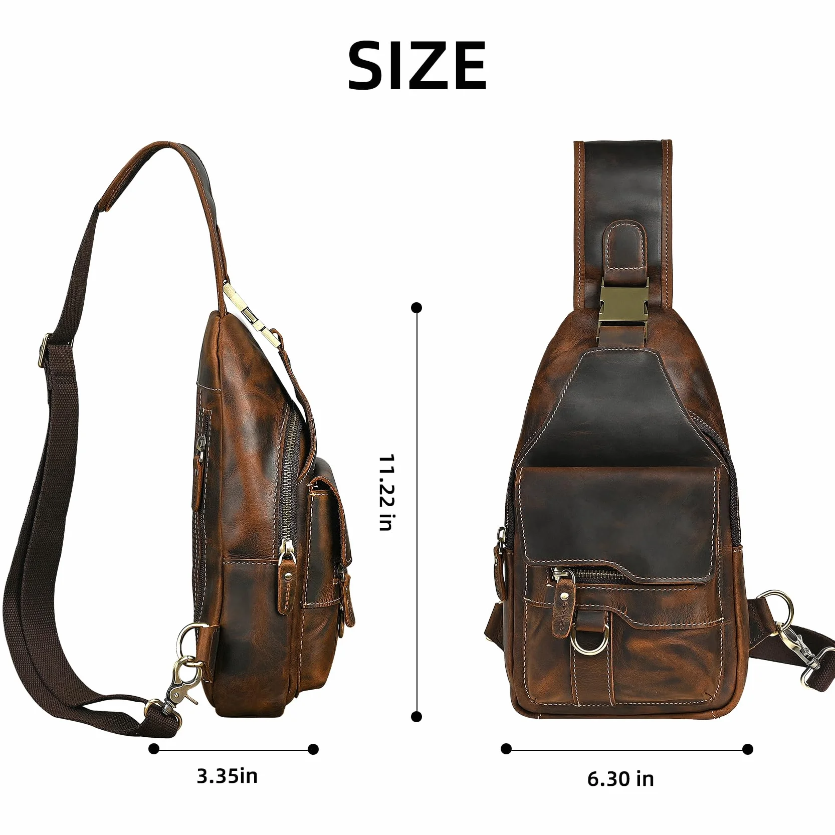 Gruby szalony koń skórzana trójkątna torba na ramię crossbody torba podróżna na jedno ramię plecak na co dzień dla mężczyzn mężczyzn 3028, 100% prawdziwa skóra-8013 kawa, m