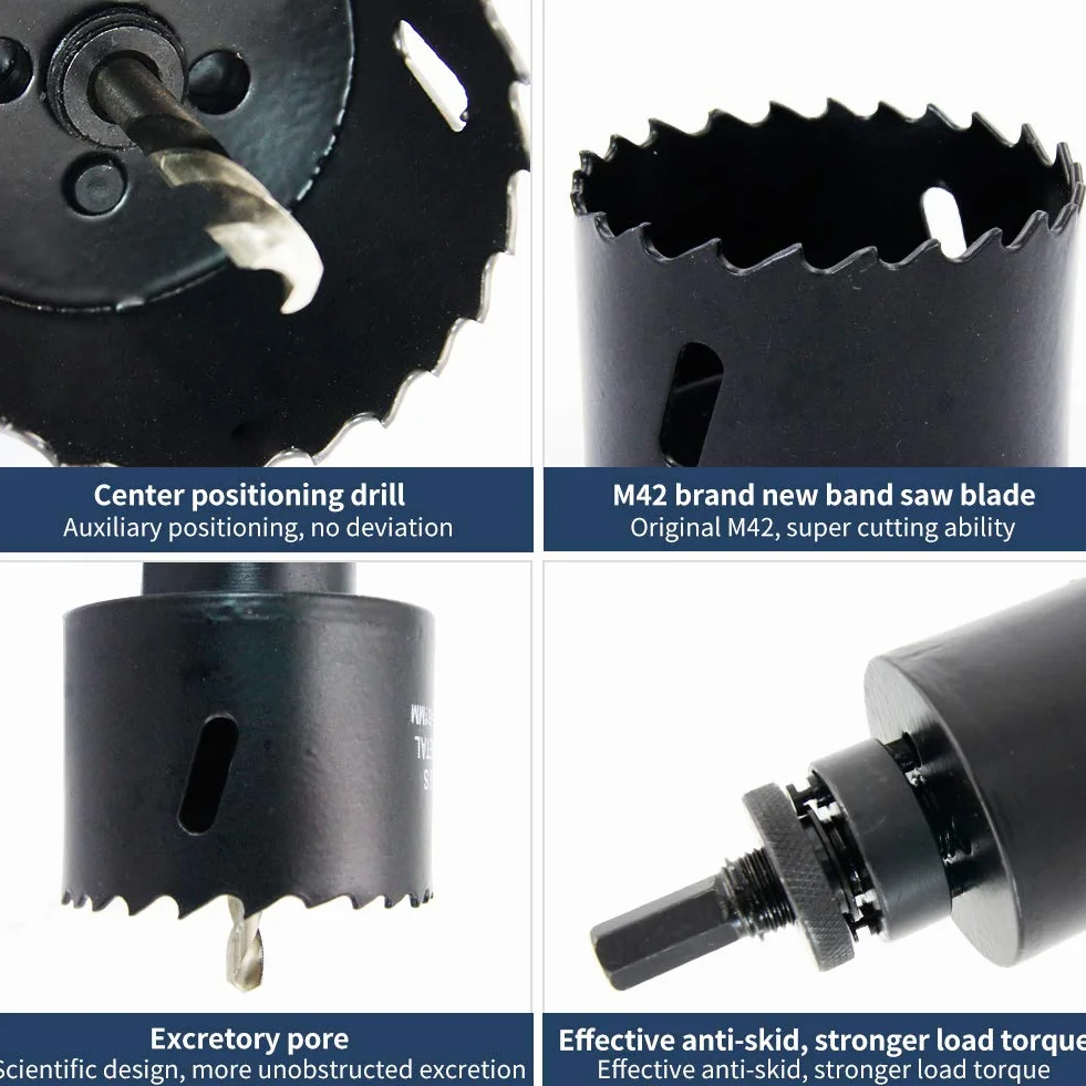 Otwornica 162 mm, Laiwei wiertło do otworów z trzpieniem do dużych obciążeń A2, wiertło 4341, głębokość cięcia 38 mm, do wiercenia otworów w drewnie, profilach aluminiowych, PCW i rurach metalowych