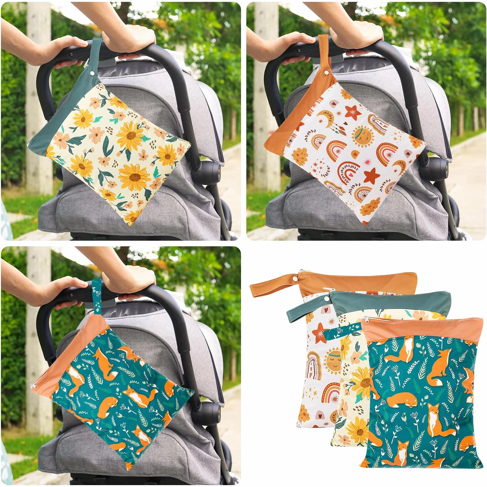 Wetbag do przedszkola: Wet Bag do przedszkola, 4 sztuki, materiałowe pieluchy, torba na mokro, wodoszczelna torba na pieluchy wielokrotnego użytku, torba na pieluchy na zamek błyskawiczny, na podróż,