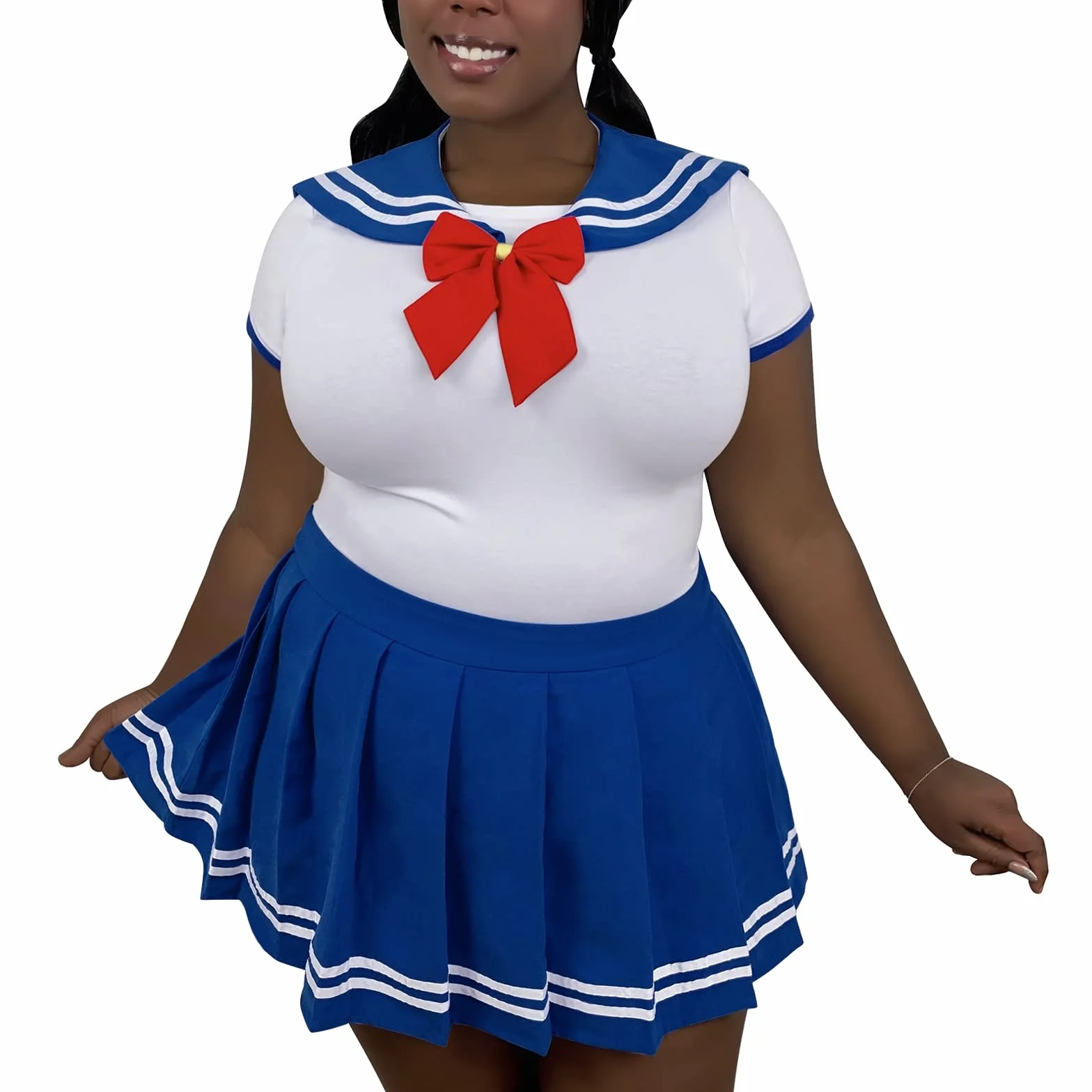 LittleForBig zatrzas w komkroku jednoczęściowy śpioszki-Cosplay magiczny dziewczęcy Sukienka Sailor Zestaw spódnicy onesie mundurowej Błękit marynarski XS