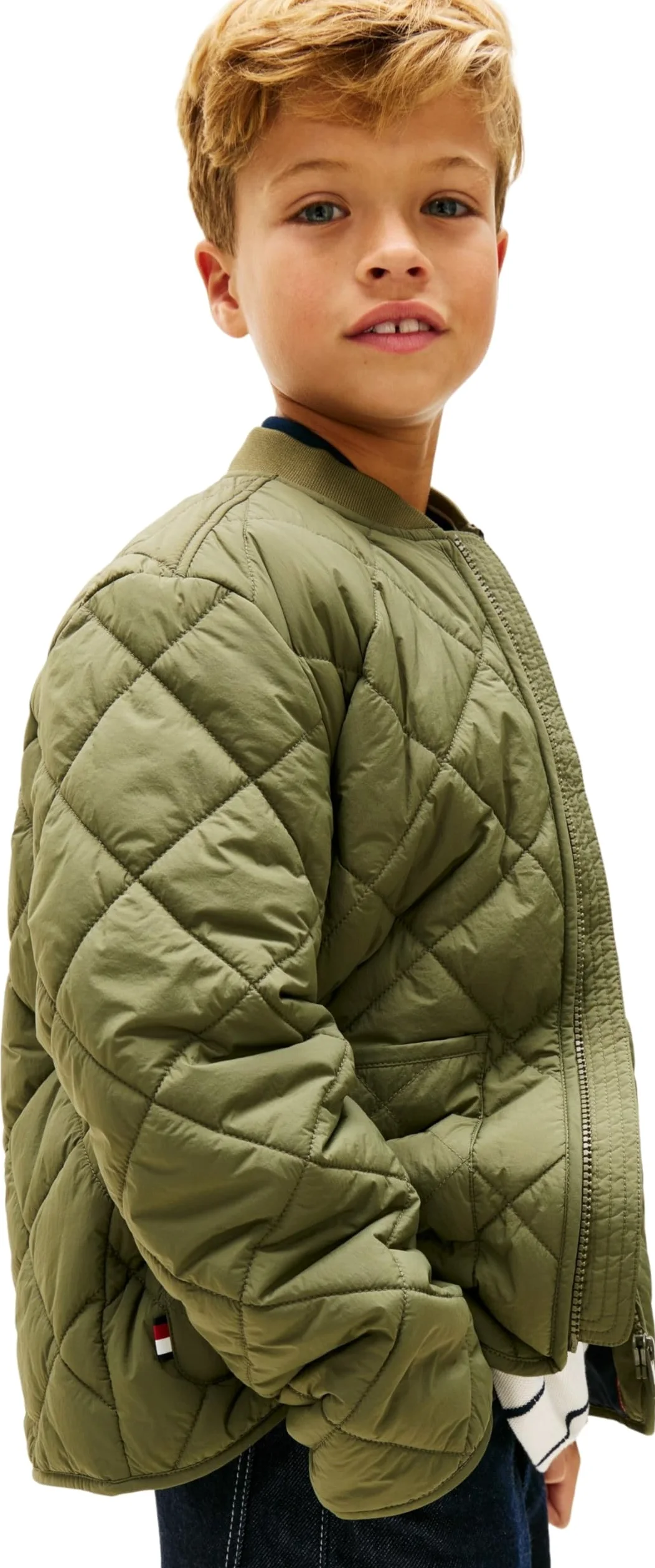 Tommy Hilfiger Pikowana lekka kurtka chłopięca KB0KB10214, zielona (Battle Green), 14 lat