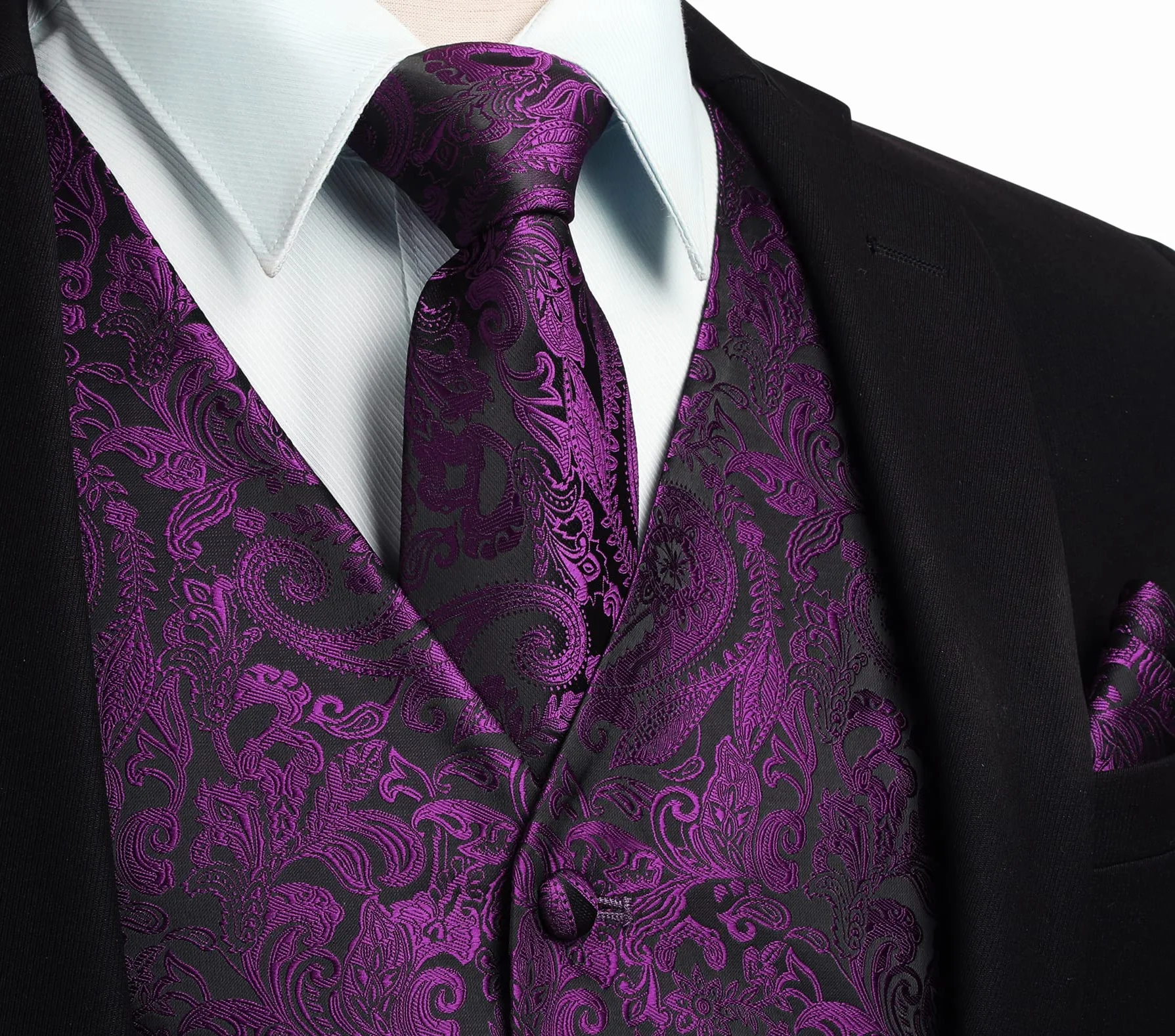 HISDERN Męska kamizelka paisley kwiecista żakardowa zestaw XS-6XL Fioletowy