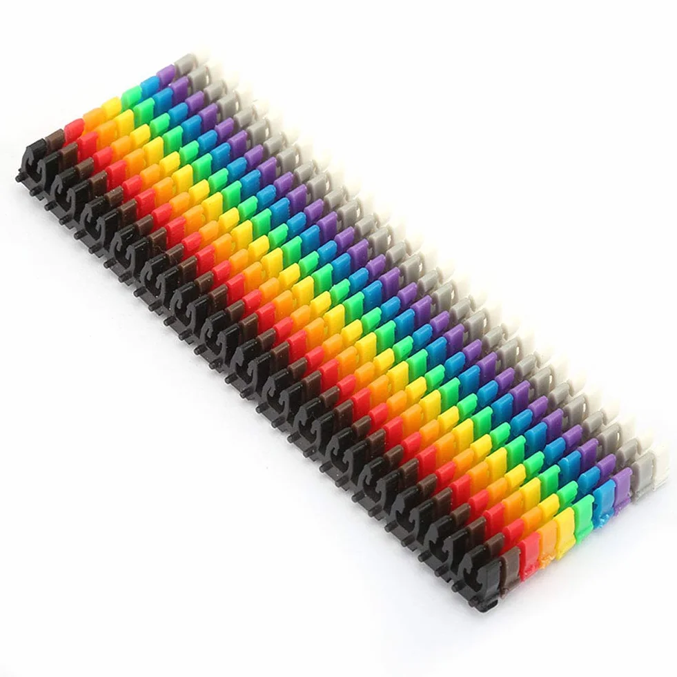 Akozon C-Shaped Coded Clip na plastikowym kablu Identyfikacja Przewodu Przewodu Oznacznik do kabla Kolorowa cyfrowa etykieta z przewodem cyfrowym (1,5 mm²)
