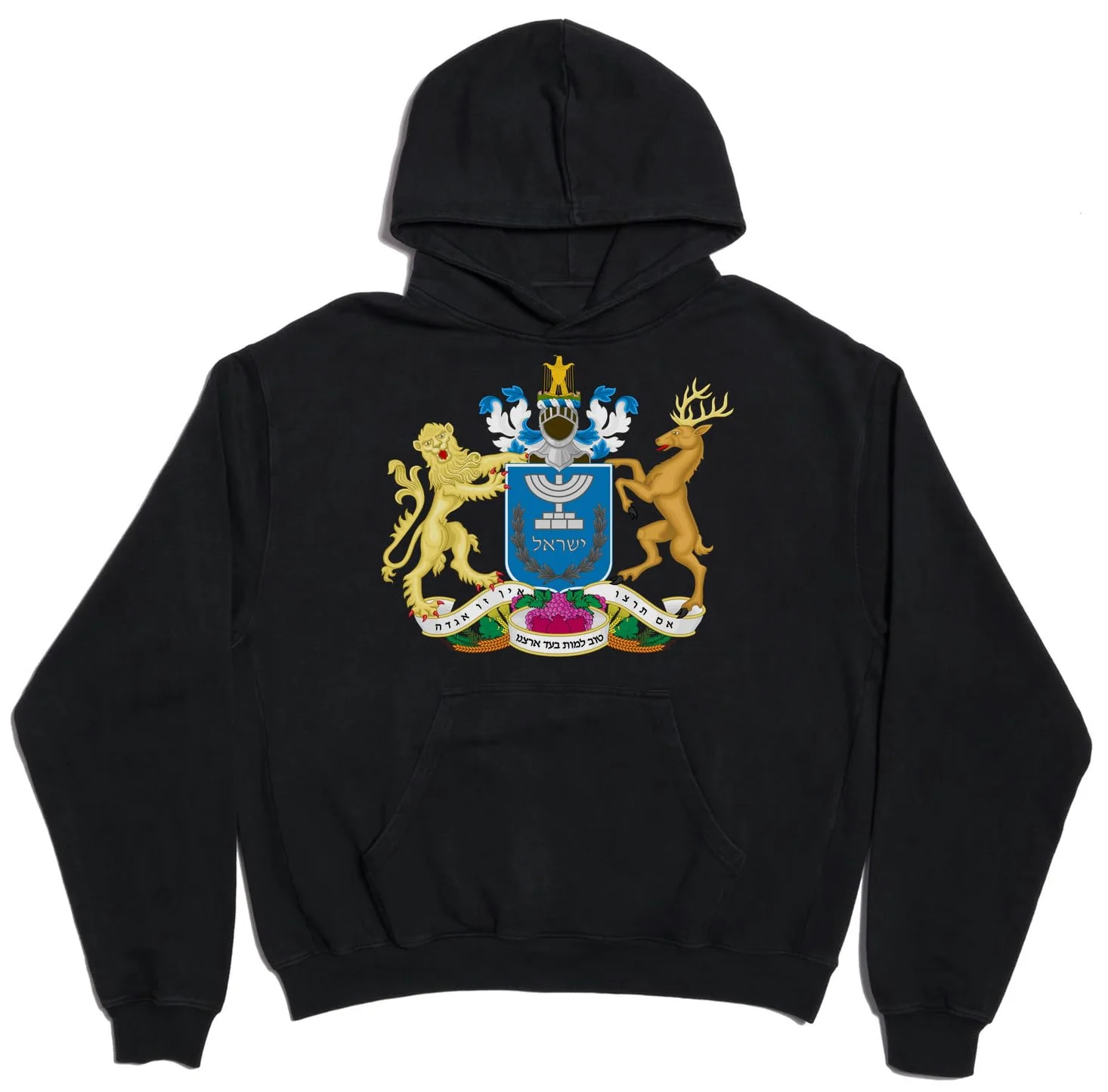Herb Izraela 2 unisex oversize ciężka mieszanka bawełny bluza z kapturem czarna