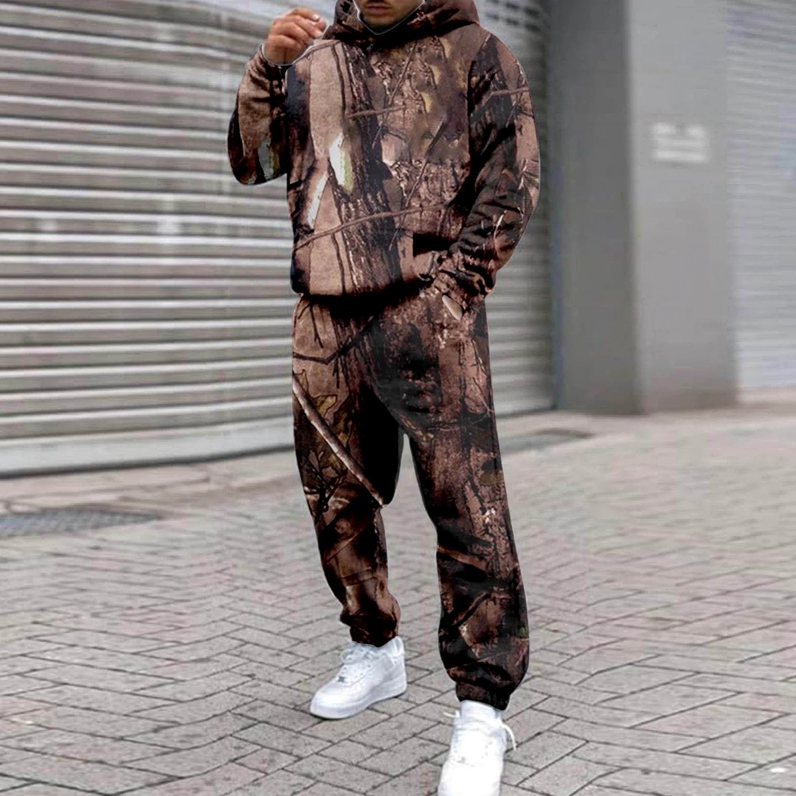 Męski dres pełny zestaw, 2-częściowy zestaw bluzy z kapturem wojskowy cyfrowy kamuflaż jogging spodnie garnitur, codzienne sportowe stroje dresowe na siłownię, ciepła oddychająca odzież sportowa