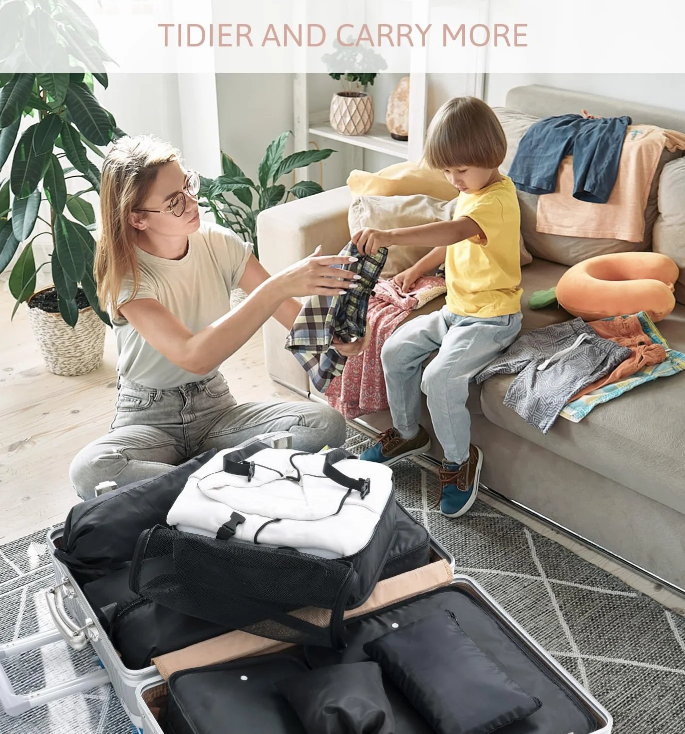 Meowoo Organizator Bagażu 8 w 1 Zestaw Organizator Walizek Bagażu Packing Cubes for Travel z Torbą na Buty, Czarny Organizer Podróży Jest Idealny do Przechowywania Akcesoriów Podczas Podróży