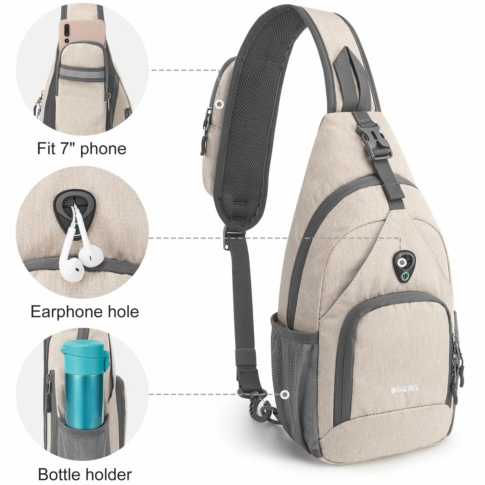 G4Free Torba crossbody na ramię plecak na klatkę piersiową antykradzieżowa z otworem na słuchawki