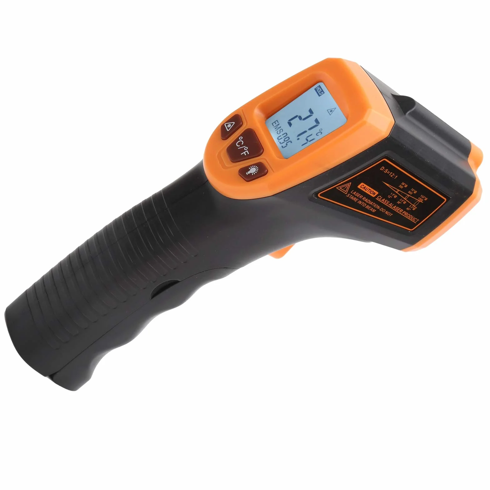 GM320S Termometr Bесконтактowy na Podczerwień, Pistolet do Pomiaru Temperatury z Wyświetlaczem LCD, Zakres -50°C do 600°C, Pomarańczowy, Przemysłowy