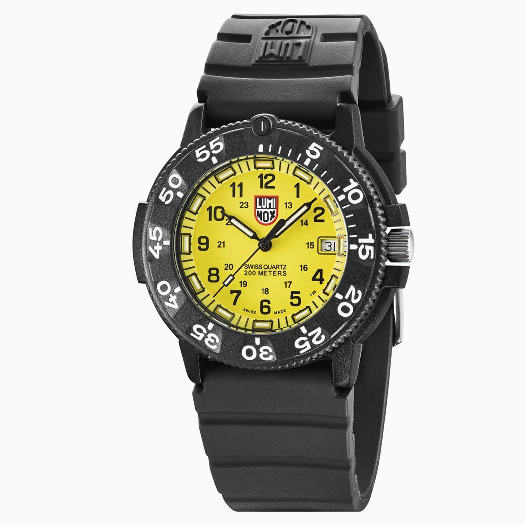 LUMINOX Navy Seal Diver Watch dla mężczyzn (XS.3005.F / 3000 Series) szwajcarska produkcja, czarna obudowa z poliwęglanu i żółta tarcza + wodoodporny 200 metrów, a_NA, Pasek