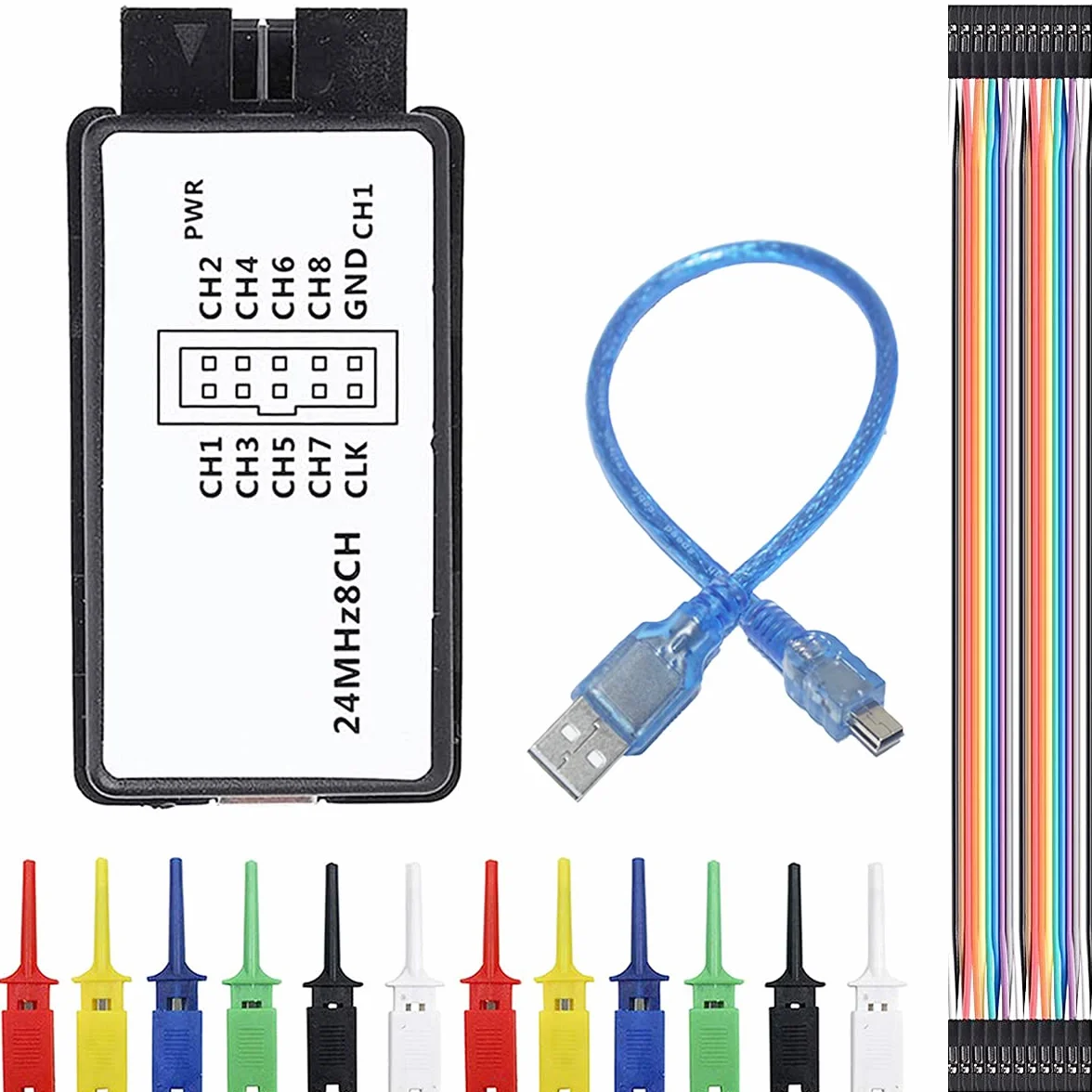 USB Logic Analyzer Device 24 MHz 8CH 8 kanałów UART IIC SPI Debug z kablem mini USB DuPont kabel 6 kolorów haczyków testowych Clip Set do Arduino FPGA M100 SCM