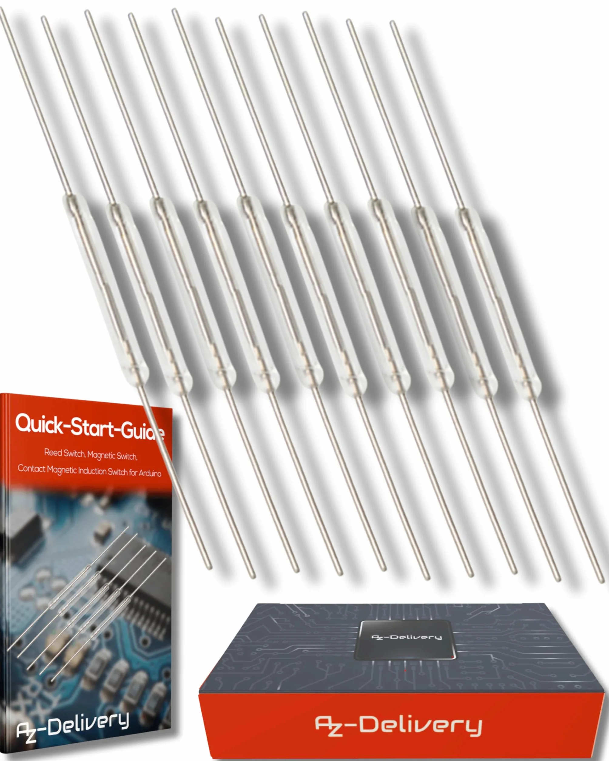 AZ Delivery 10 sztuk N/O Reed przełącznik magnetyczny 2 x 14 mm zamykacz magnetyczny indukcyjny przełącznik do Arduino