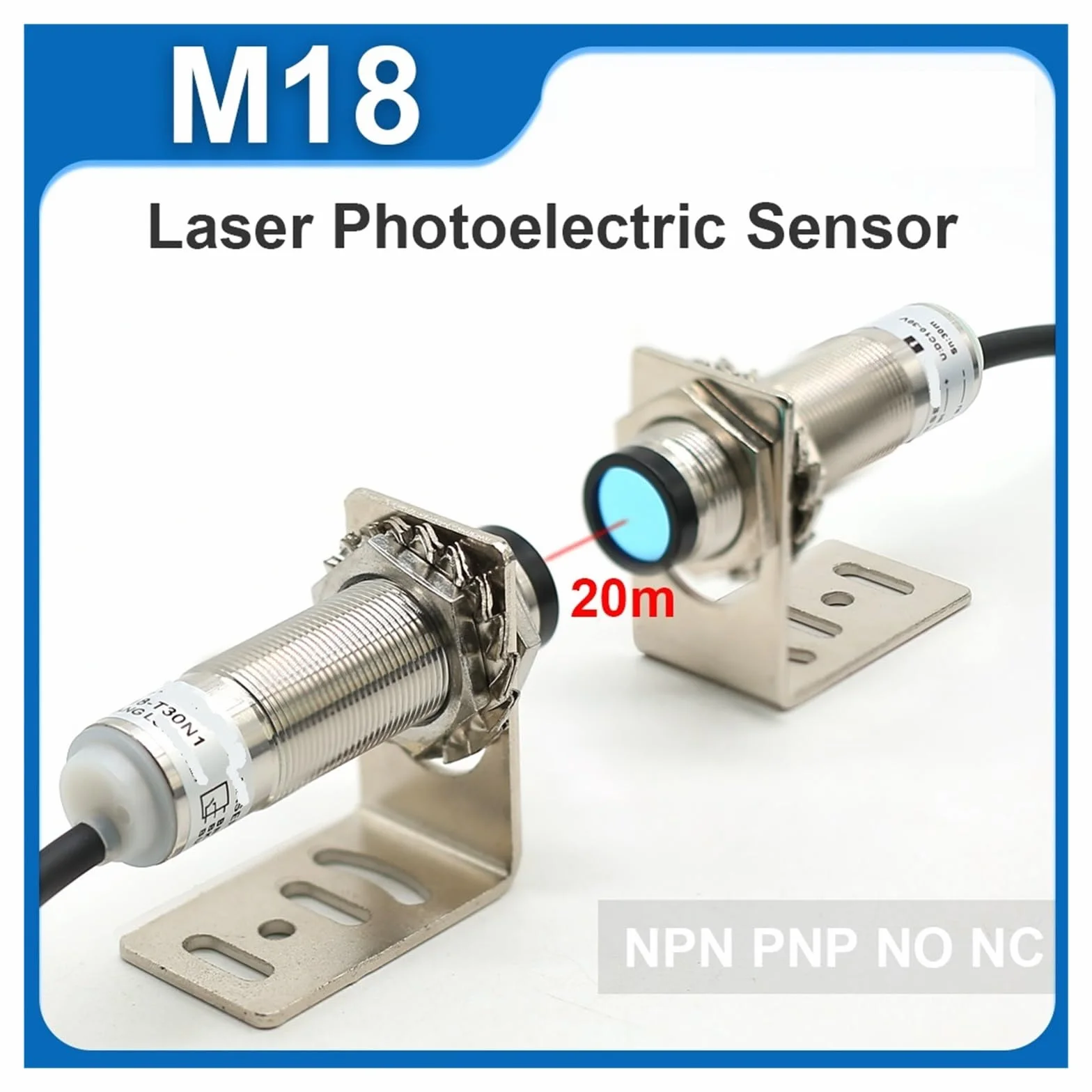 M18 Laser Sensor 0-20m Effectively Detecting Nonwovens Through Beam Photoelectric Proximity Switch J18-T(J18-T20N2 NPN NC)