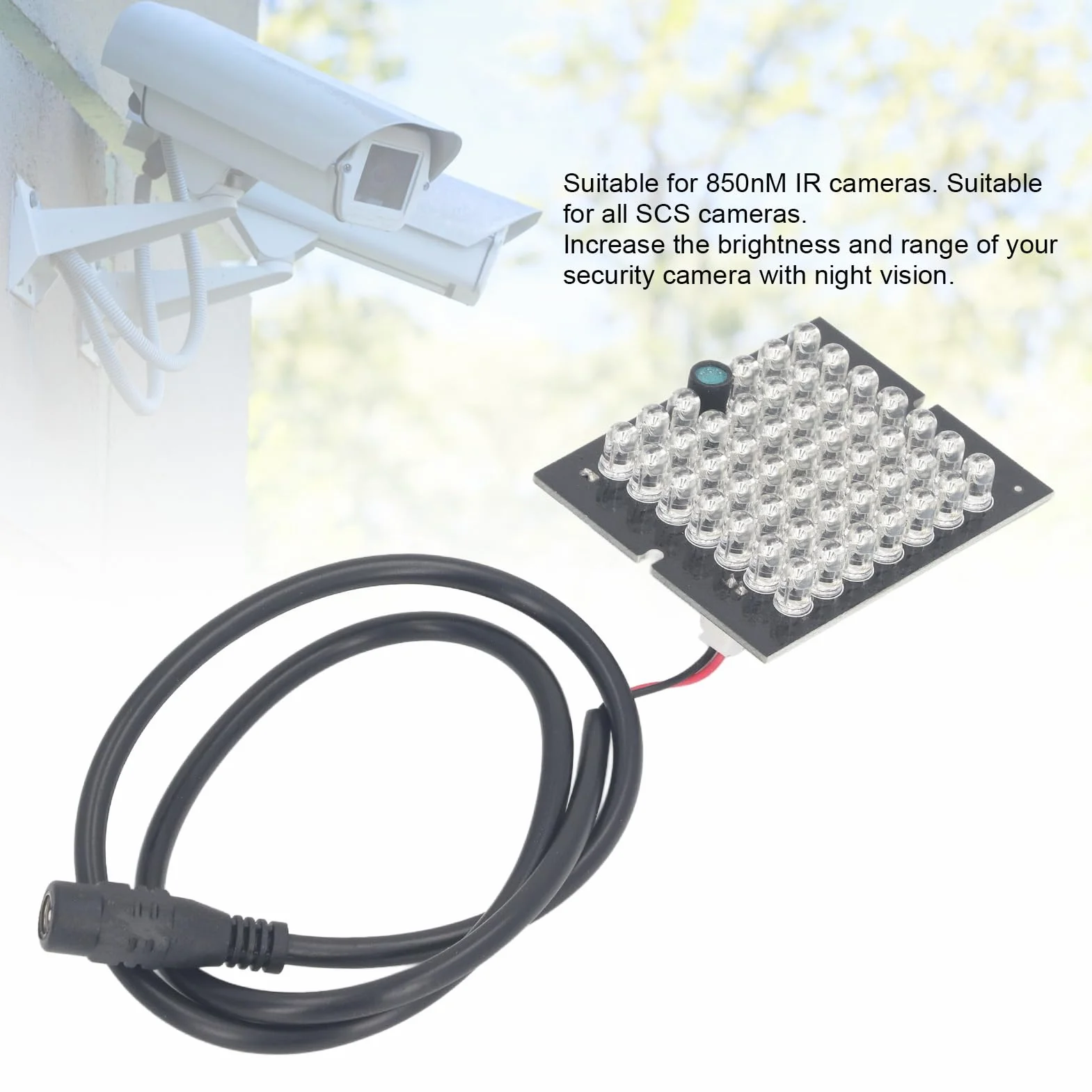Tablica Lampy IR Oświetlacz IR podczerwień 850nm 48 Koralików IR Lampa Noktowizyjna LED DC12V do Wnętrz na Zewnątrz