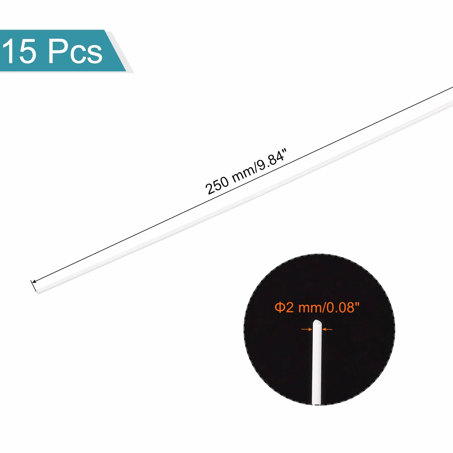 QUARKZMAN Pręt okrągły z tworzywa sztucznego ABS, 2 mm x 250 mm, do samodzielnego wykonania, modelu architektonicznego, stołu piaskowego, opakowanie 15 sztuk