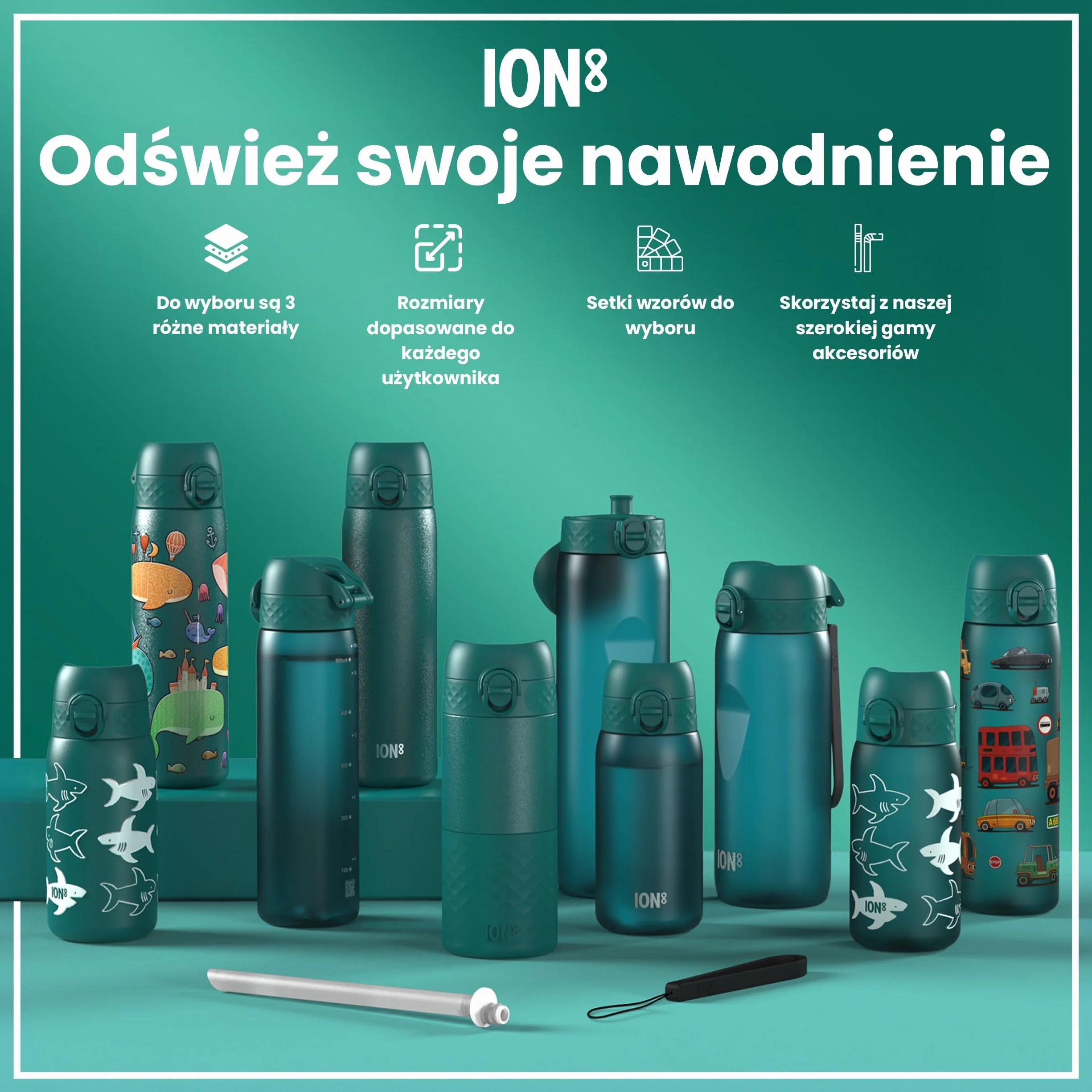 ION8 Butelka na Wodę, 500 ml/18 oz, Szczelna, Łatwe Otwieranie, Bezpieczny Zamek, Można Myć w Zmywarce, Bez BPA, Higieniczne Pokrycie, Uchwyt do Przenoszenia, Łatwa Czyszczenie, Bezwonny, Samochody