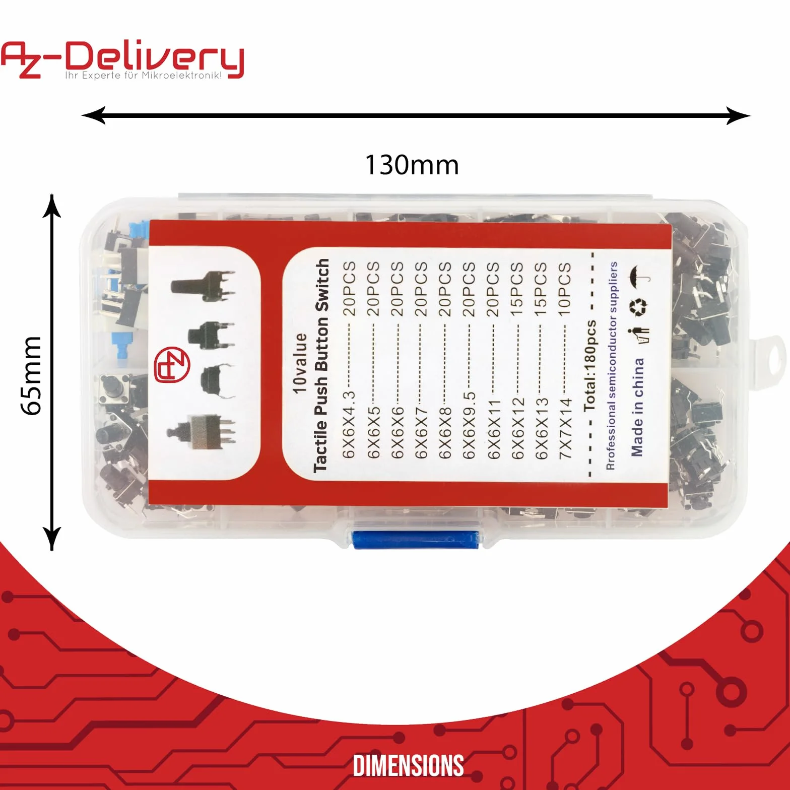 AZDelivery 1 x zestaw 180 sztuk mikroprzełączników