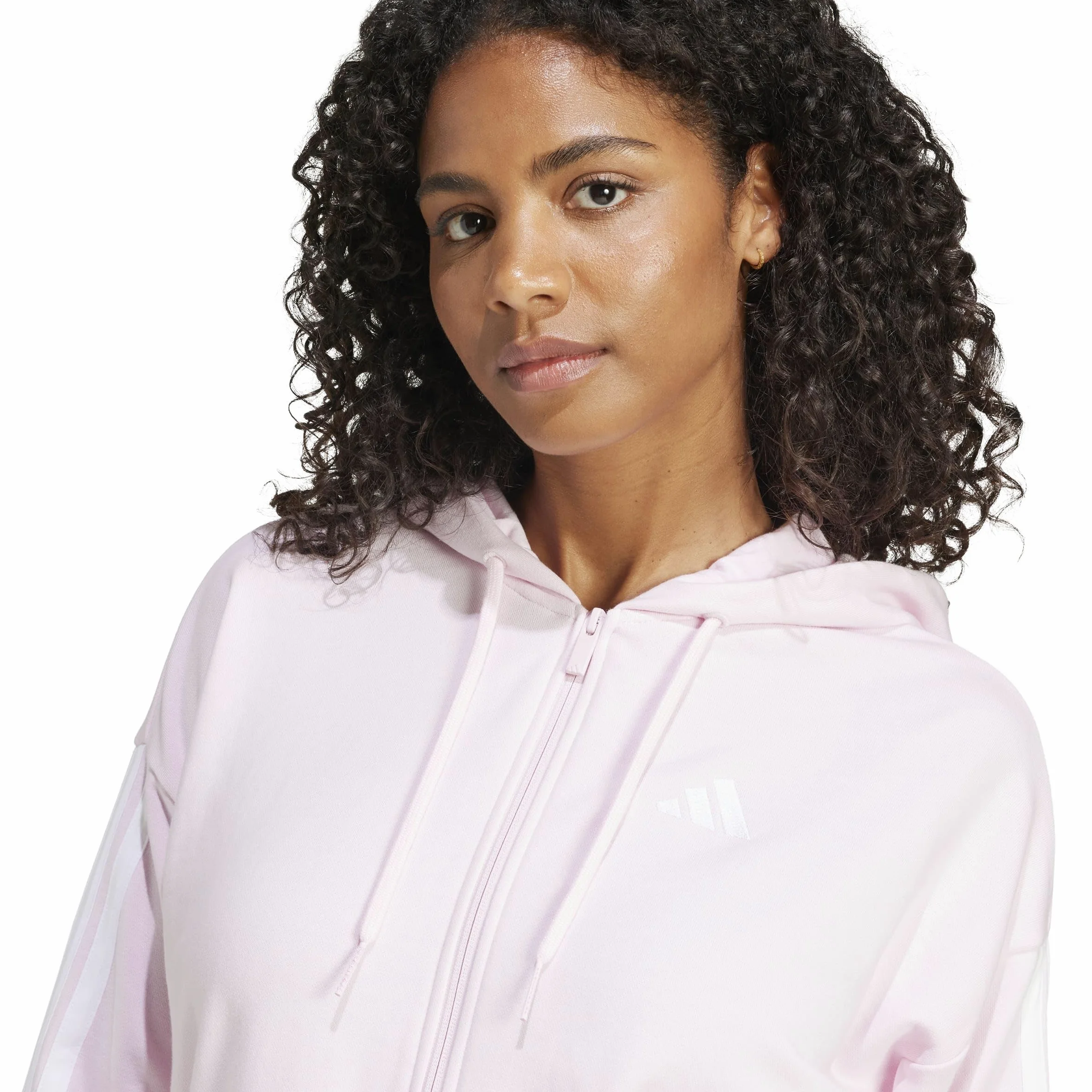 adidas Kobiety ESSENTIALS 3-STRIPES FRENCH TERRY FULL ZIP HOODIE, Clear Pink/White, S
