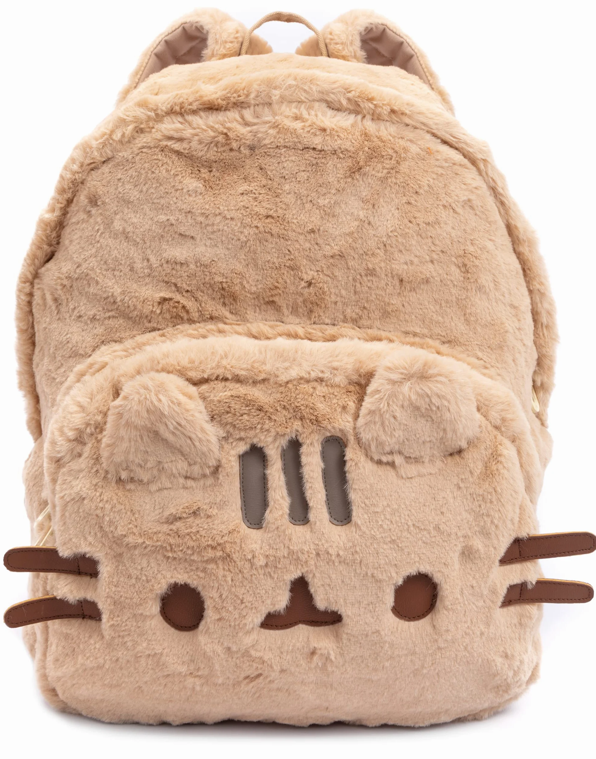 Pusheen Futrzany plecak dla dorosłych, nastolatków, dzieci, puszysty beżowy plecak z uszami i wąsami 3D, pręgowany kot, 40 cm, regulowane paski, jeden rozmiar, BEŻOWY, Rozmiar uniwersalny