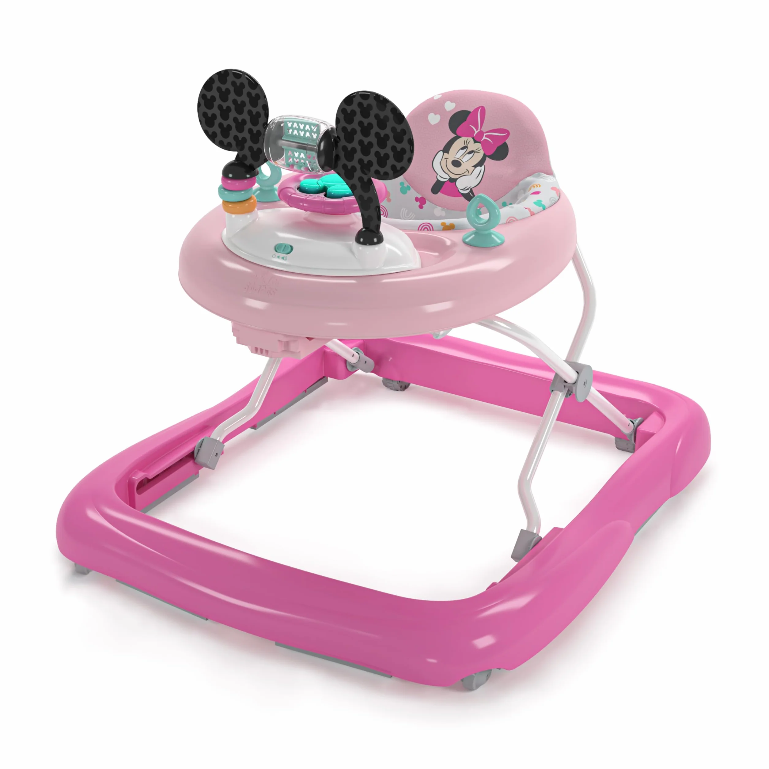 Bright Starts, Disney Baby, Minnie Forever Besties, chodzik i centrum aktywności 2 w 1, oświetlenie i muzyka, regulowana wysokość, łatwe składanie, od 6 miesięcy