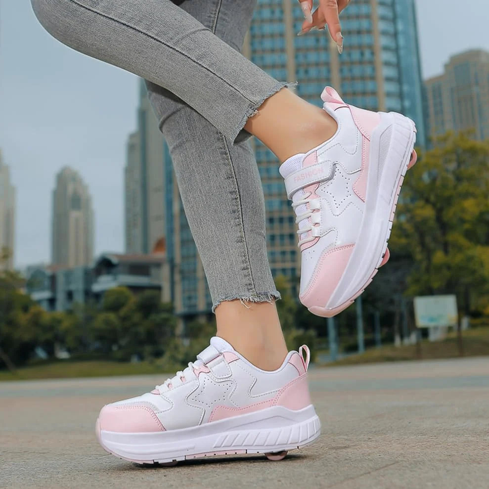 Buty na kółkach dla dziewczynek i chłopców buty na dwóch kołach buty do deskorolki wielofunkcyjne buty 2 w 1 buty sportowe na kółkach, Rolka S1, 33 EU