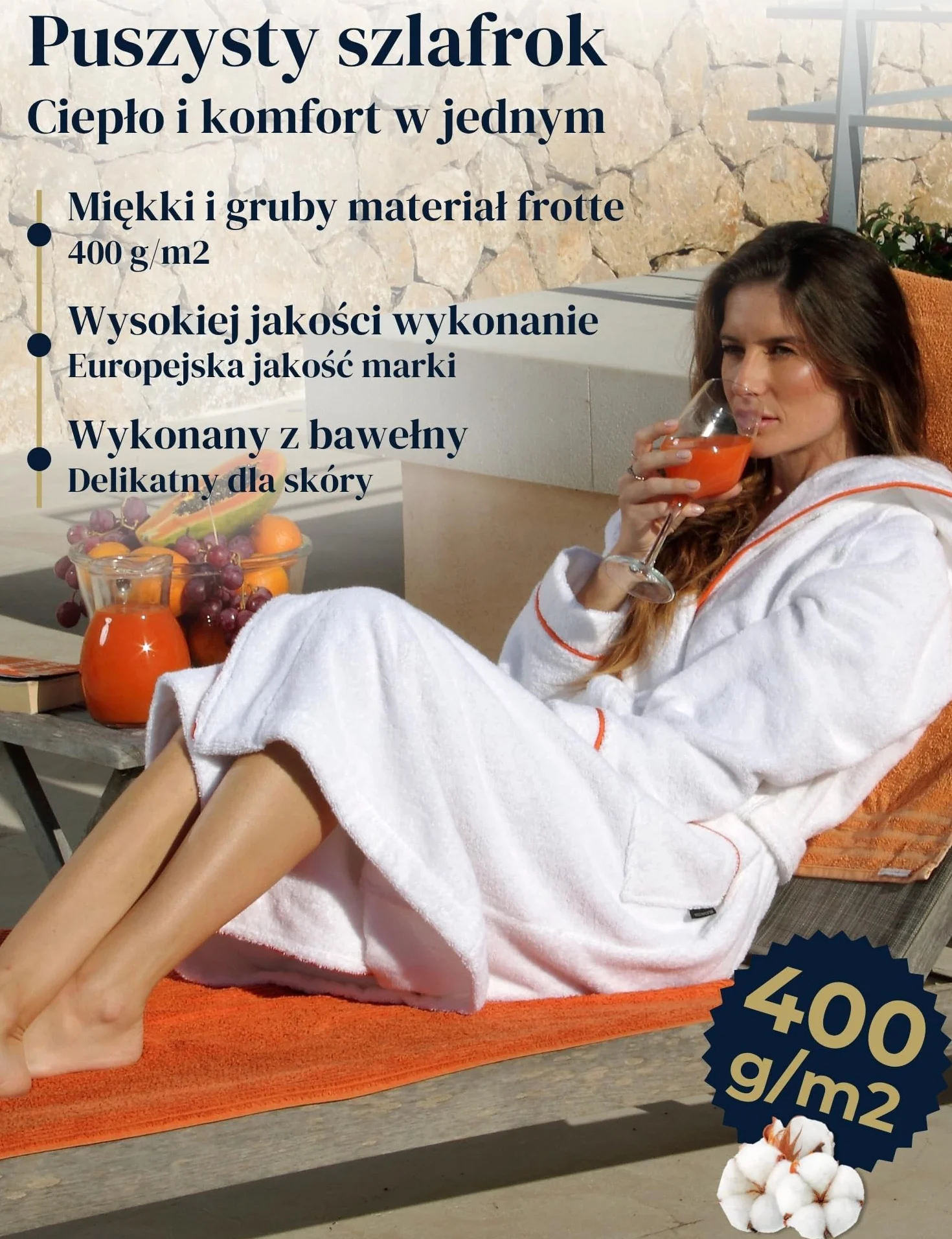 Szlafrok damski z kapturem z miękkiej bawełny – wyjątkowo delikatny i wygodny – długi szlafrok frotte na saunę – certyfikat OEKO-TEX
