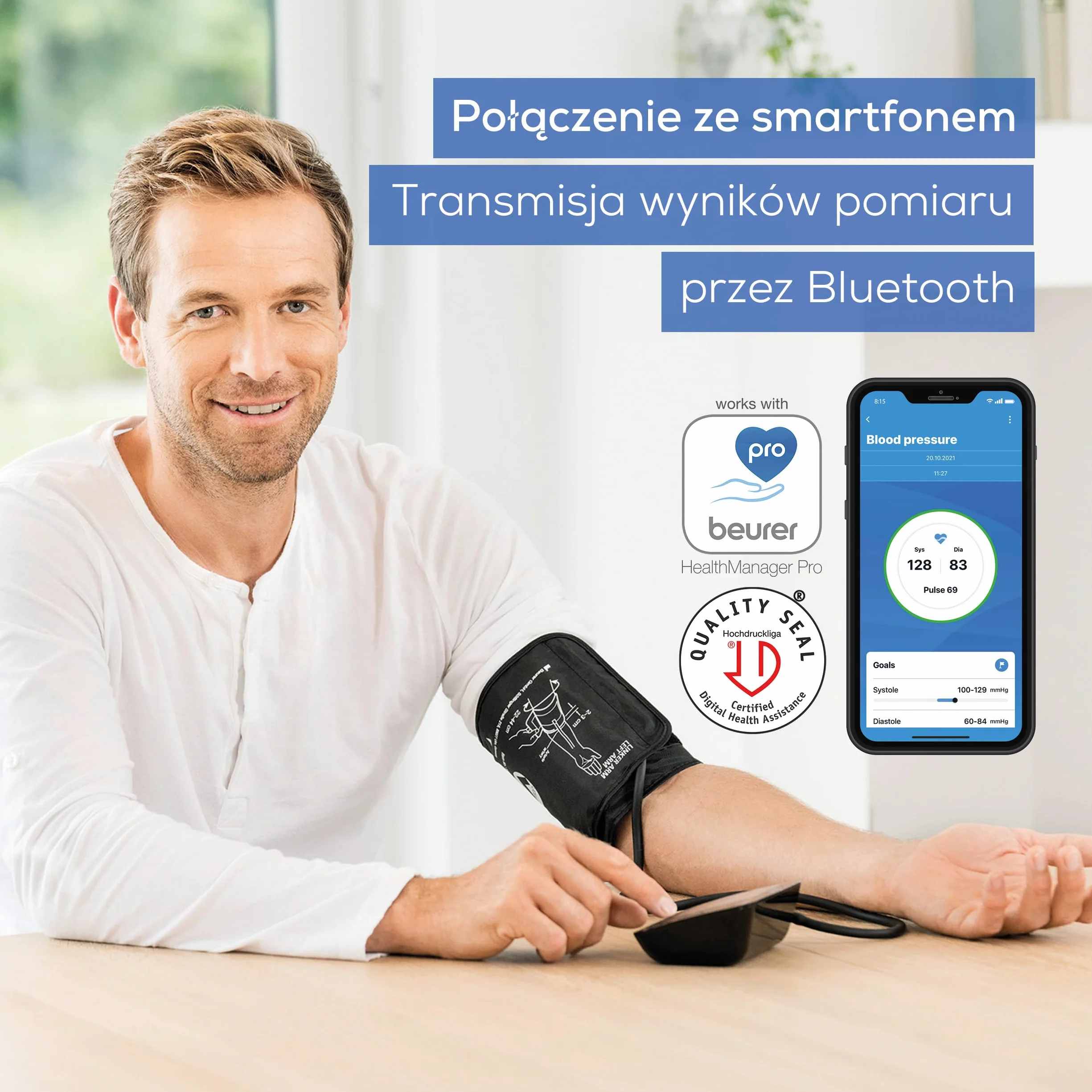 Beurer BM 54 Ciśnieniomierz naramienny, zatwierdzony klinicznie, wyświetlacz XL, połączenie z aplikacją z certyfikowaną ochroną danych, wykrywanie arytmii, mankiet na ramię od 22 do 44 cm