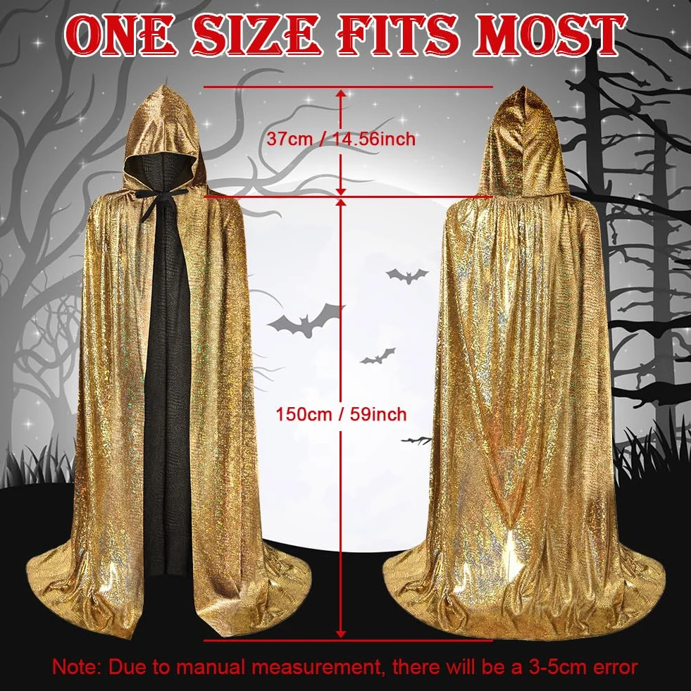 Brokatowa peleryna, peleryna z kapturem, peleryny długie dorosłe kostium na Halloween Cape Masquerade kostium na Boże Narodzenie cosplay