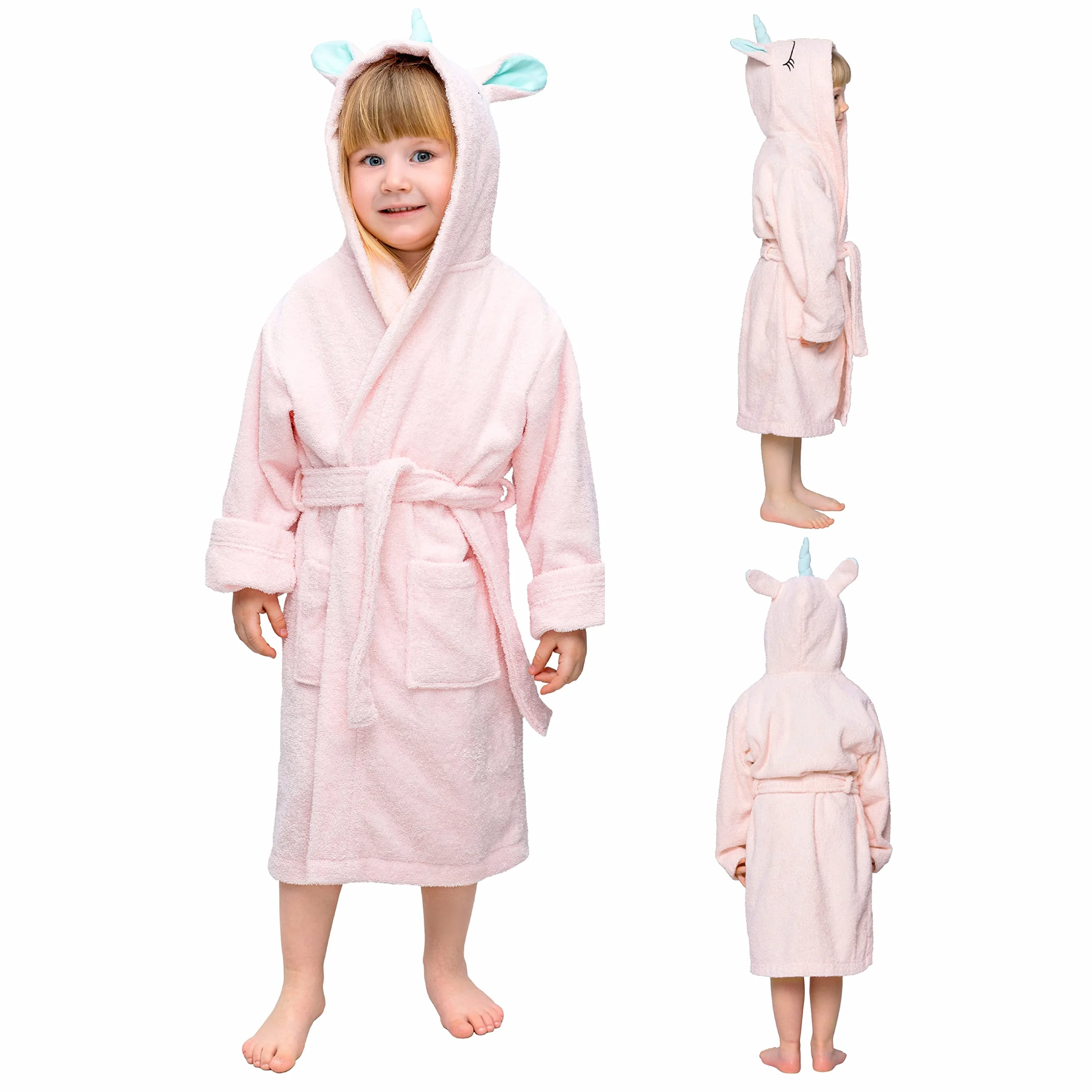 Twinzen Dziecięcy szlafrok kąpielowy z jednorożcem, dla chłopców i dziewczynek, 100% bawełna Öko-Tex®