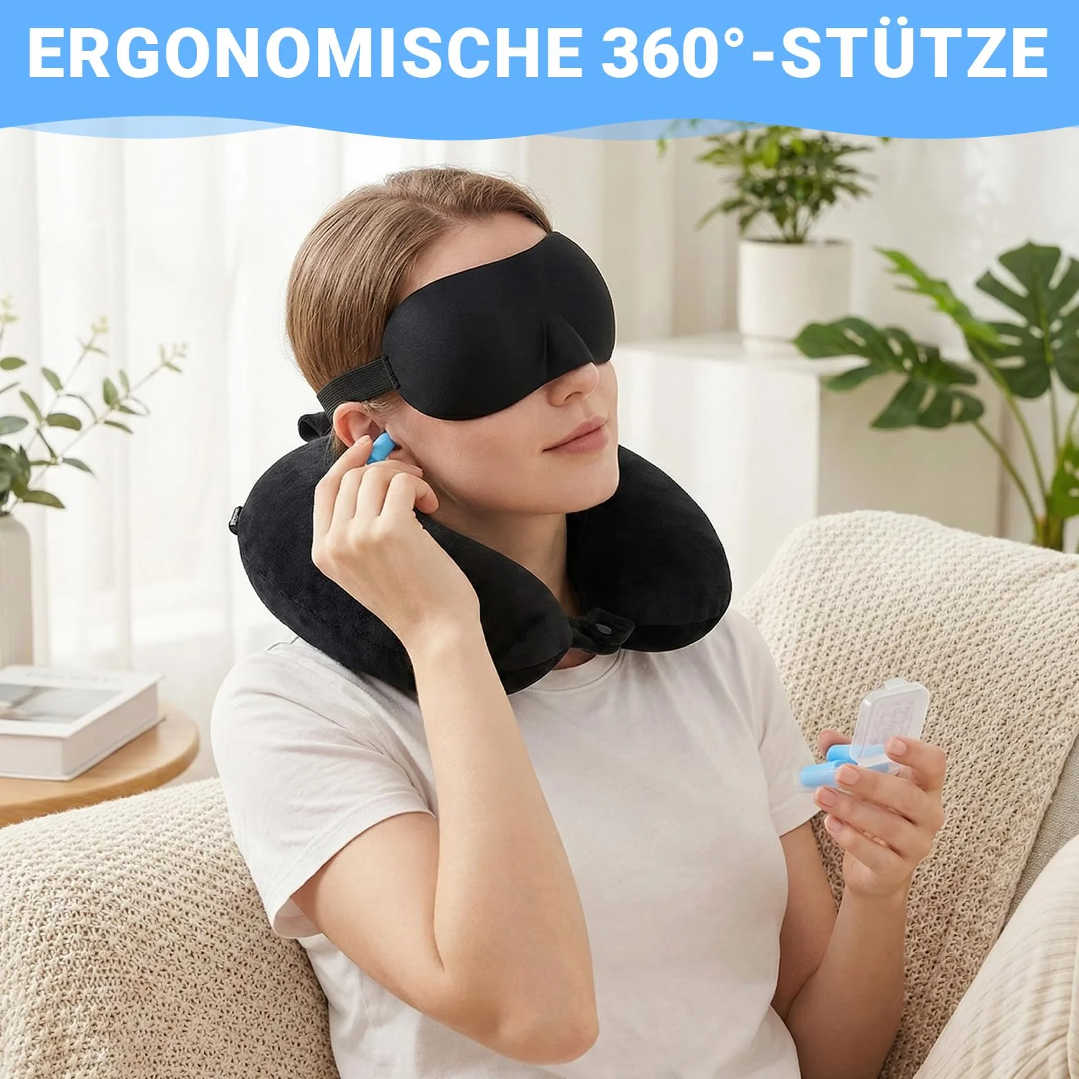 Poduszka pod kark do samolotu, poduszka podróżna z pianką Memory Foam, poduszka 30 cm pod kark na podróż z maską do spania, zatyczkami do uszu i torbą na podróż, do samolotu, biura, samochodu