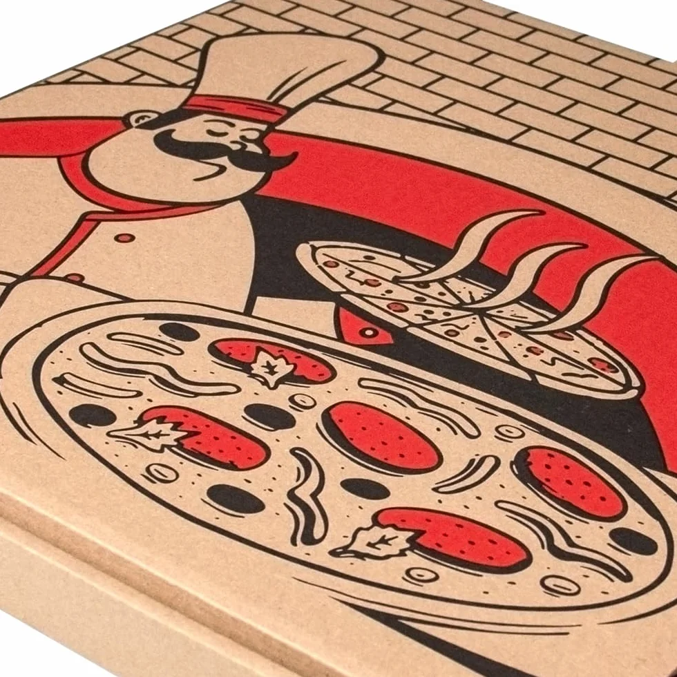 Paxit - pudełko na pizzę 50 sztuk, karton na pizzę 350x350x40 mm z nadrukiem, 3-warstwowe, gramatura pudełka: 395 g/m2, dziurkowane opakowanie do transportu pizzy, karton do pizzy fala B