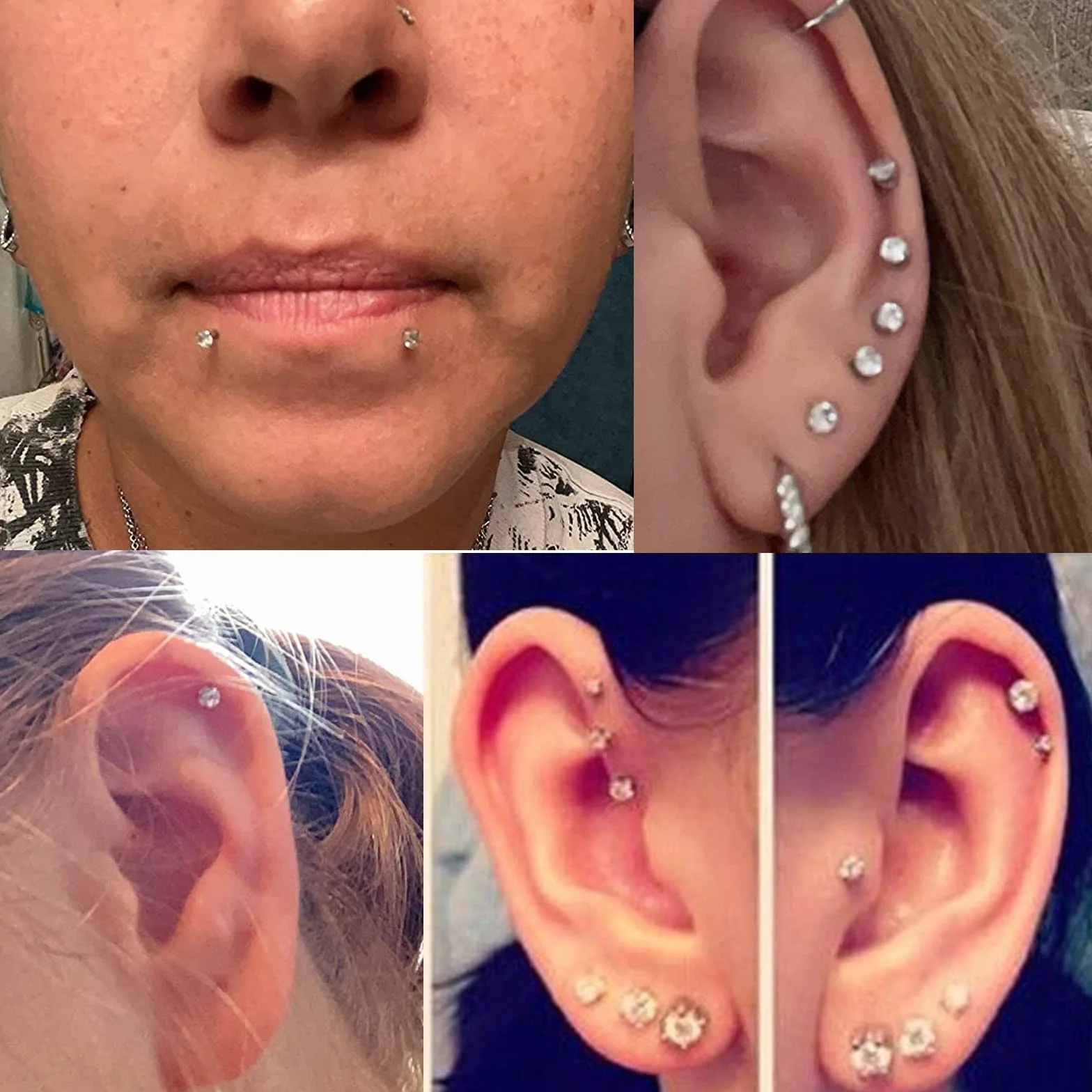 MODRSA 2-4 mm Jasny okrągły klejnot CZ wewnętrznie gwintowany Labret pierścionek do ust Tragus Nail Helix Kolczyki Stud Sztanga Piercing Biżuteria 16G Piercing Ear Helix