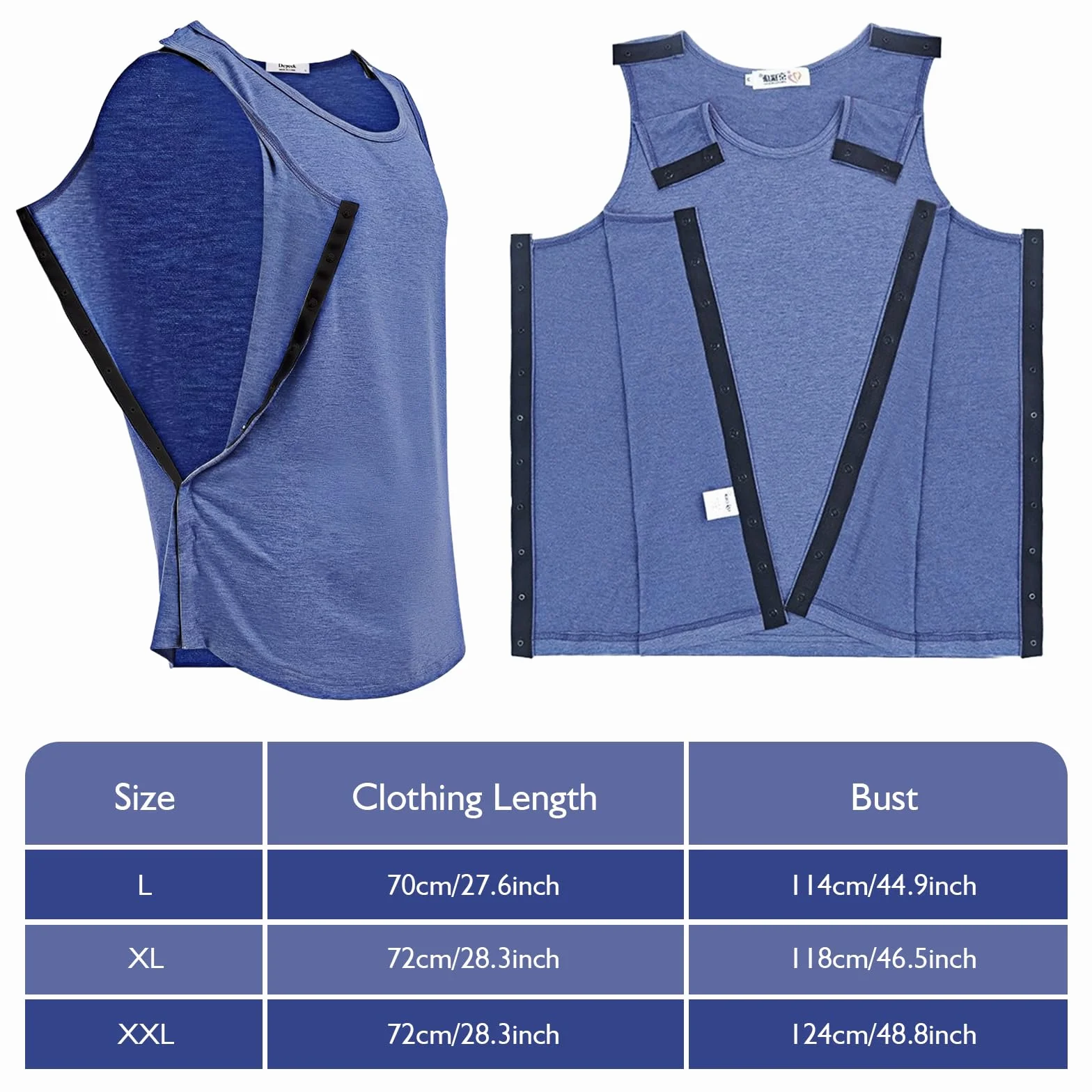 Dokeno Koszulka Snap Open Tearaway Tanktop, koszulka unisex po operacjach na ramionach, z zapięciem zatrzaskowym, koszulka bez rękawów, wygodna i szybka