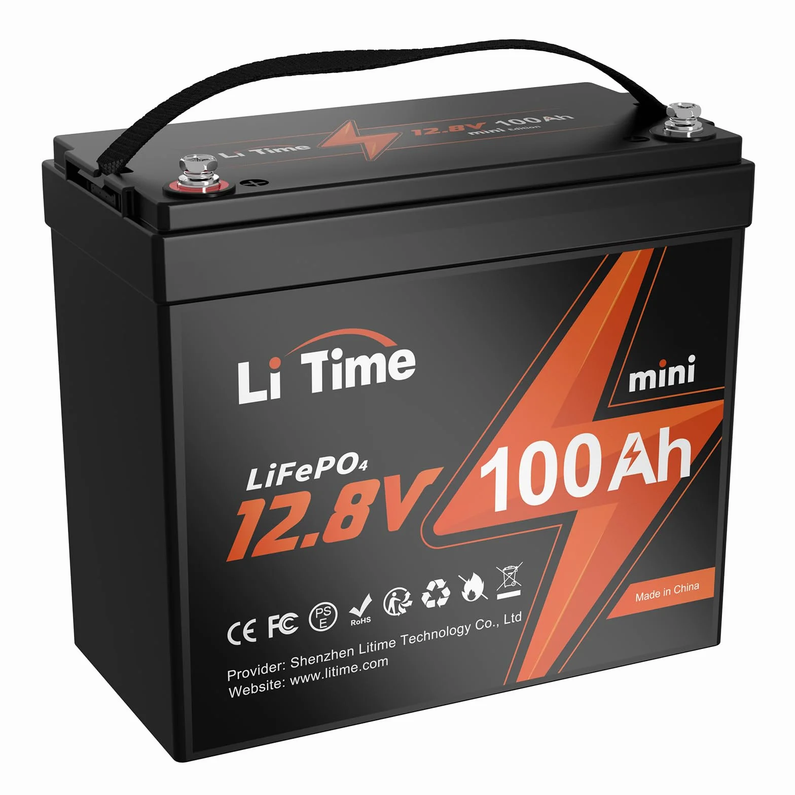 LiTime LiFePO4 Bateria 12V 100Ah MINI, Akumulator Litowy LiFePO4 Z BMS 100A i 4,000-15,000 Cykli, Mały Rozmiar i Bezobsługowość, Bateria Litowa 12V Nadaje Się Do RV Systemów Energii Słonecznej Łodzi