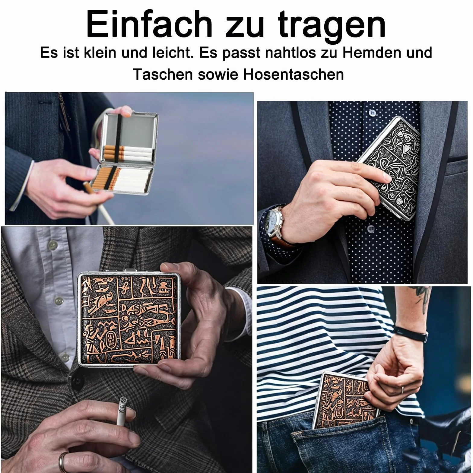Papierośnica ze stali nierdzewnej 2 sztuki na 20 papierosów 9,5 x 9,8 x 1,8 cm srebrna złota