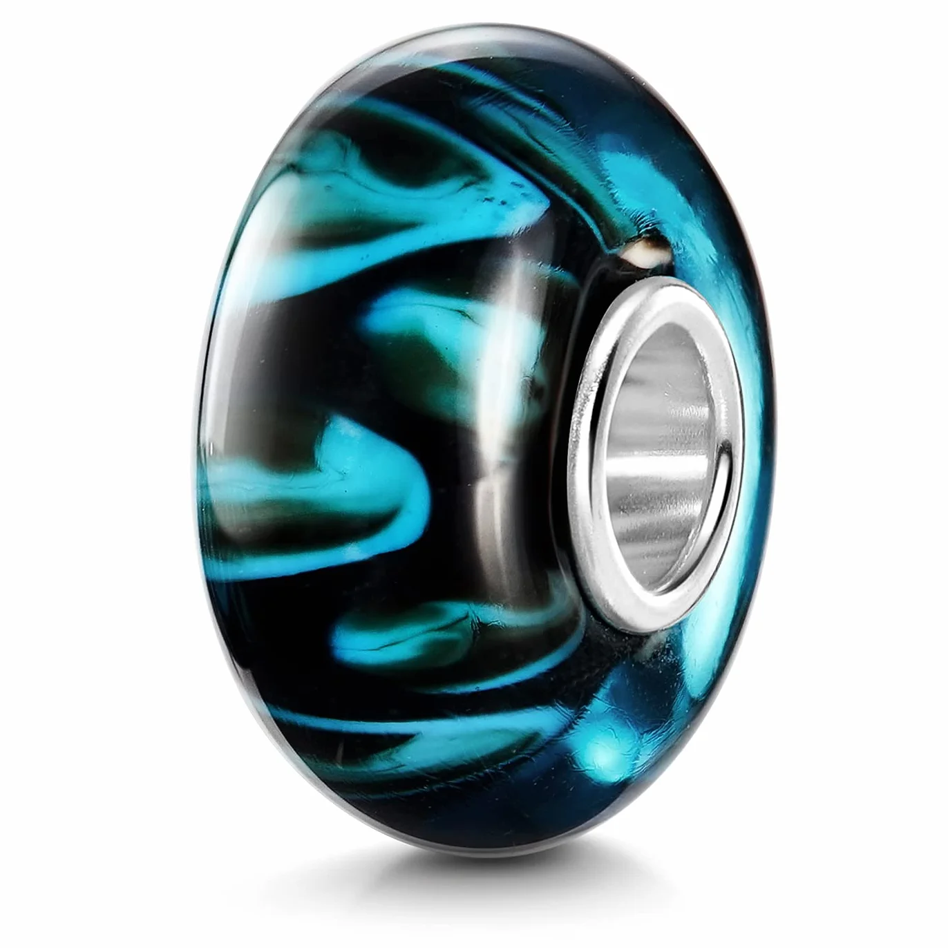 Materia biżuteria szkło Murano Beads czarny niebieski element - srebro 925 szkło zawieszka do bransoletki Beads #953