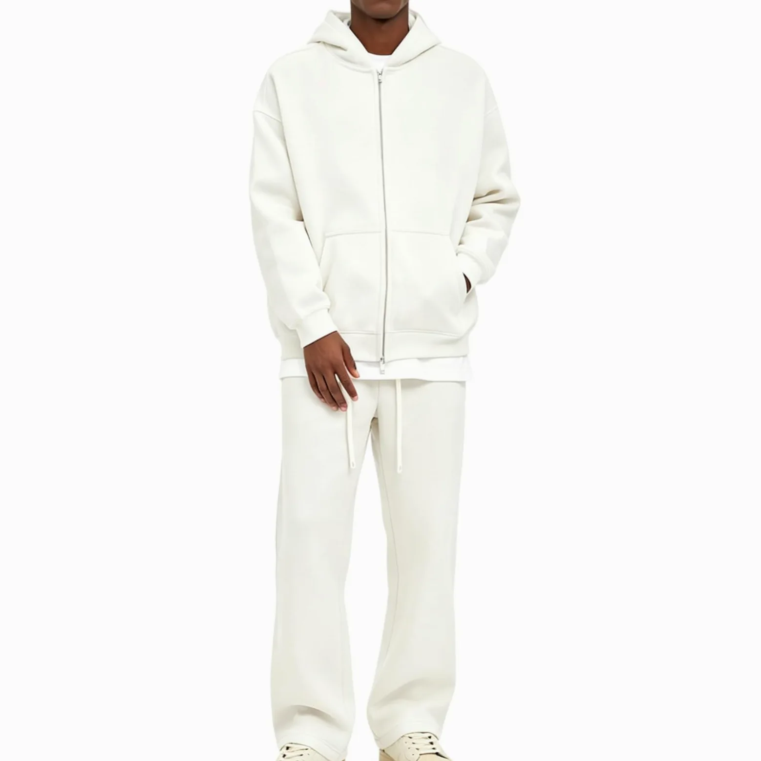 Dres, kurtka dresowa, bluza z kapturem, z zamkiem błyskawicznym, spodnie do joggingu zimowego, Kolor biały, XL | Kurtka polarowa unisex z zamkiem błyskawicznym i spodniami do biegania, ciepła i wygodna do codziennego użytku