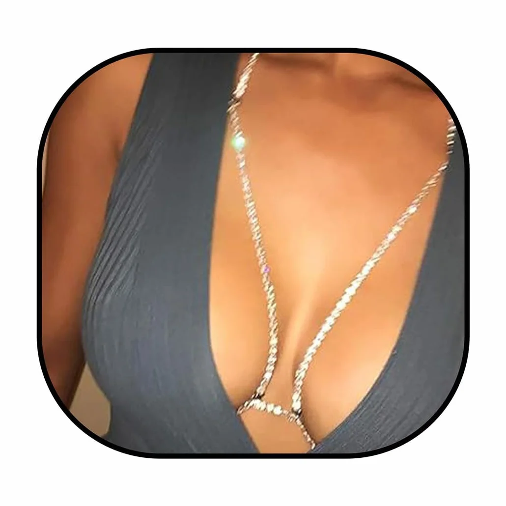 IYOU Błyszczący kryształowy łańcuszek na ciało, srebrny, kryształ górski, błyszczący biustonosz, łańcuszek, sexy bikini, klub nocny, łańcuszek na ciało, akcesoria dla kobiet i dziewcząt